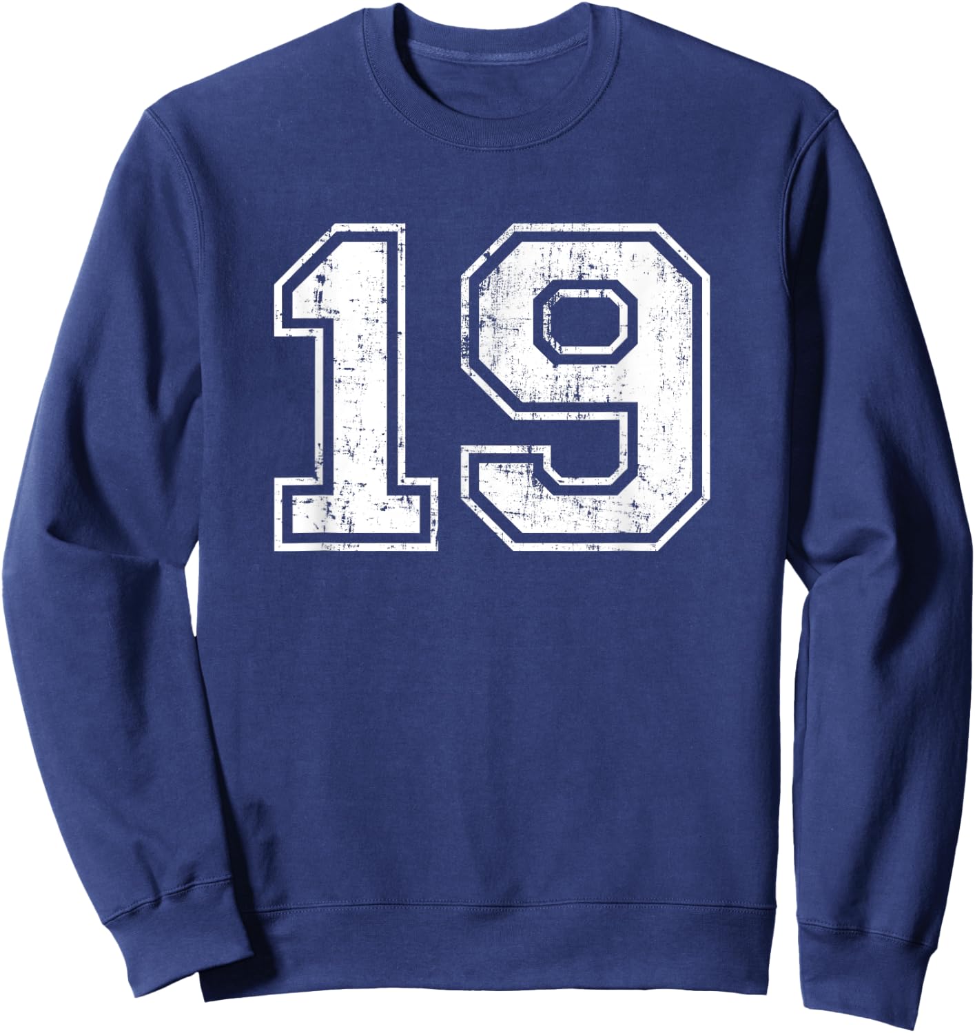 Number 19 Varsity Distressed Vintage Sports Team Practice Sweatshirt - Sweatshirt | Navy