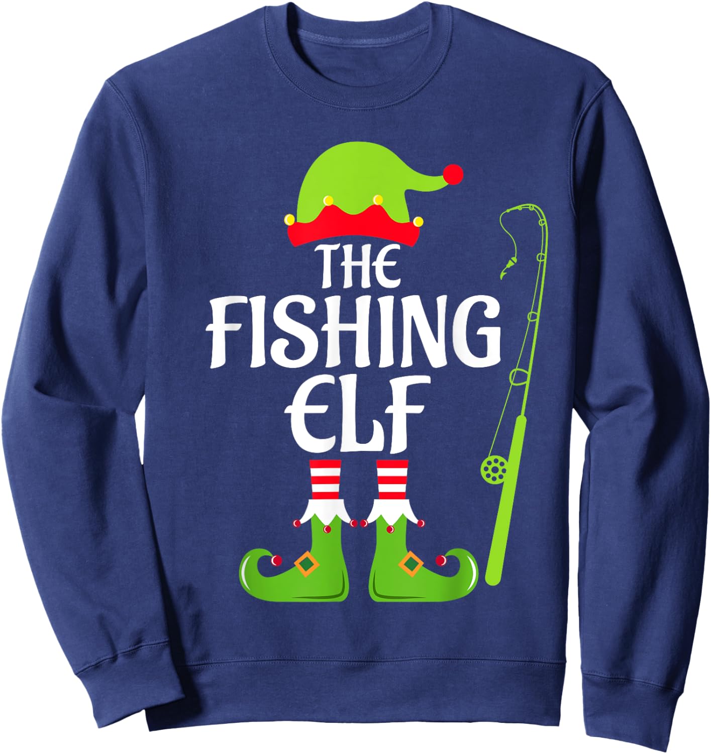 Fishing Elf Matching Family Group Christmas Party Xmas Funny Sweatshirt - Sweatshirt | Navy