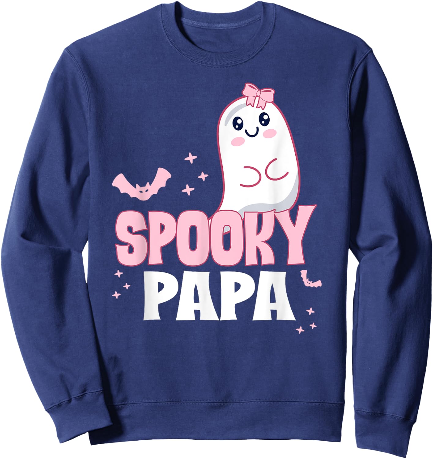 Spooky Papa Family Cute Pink White Ghost Boo Halloween Sweatshirt - Sweatshirt | Navy