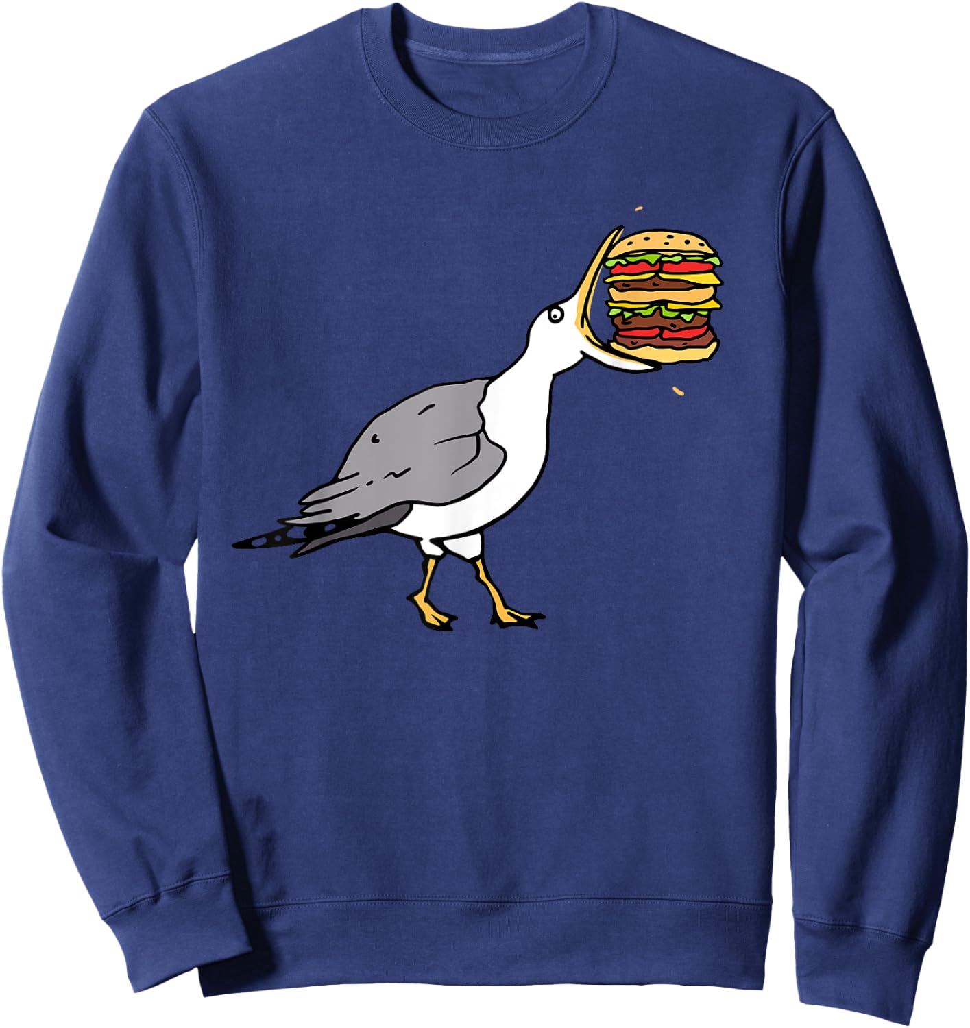 Funny Animal Bird Seagull with Burger Hungry Food Art Sweatshirt - Sweatshirt | Navy