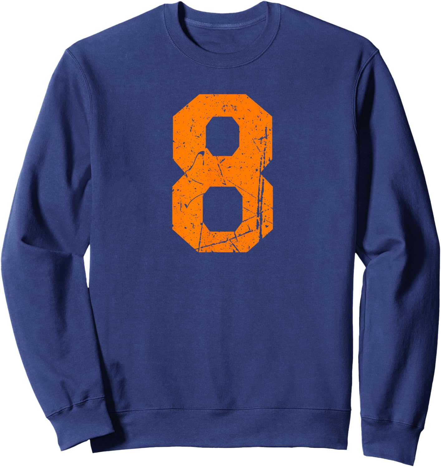 Number #8 Orange Distressed Sport Number Sweatshirt - Sweatshirt | Navy