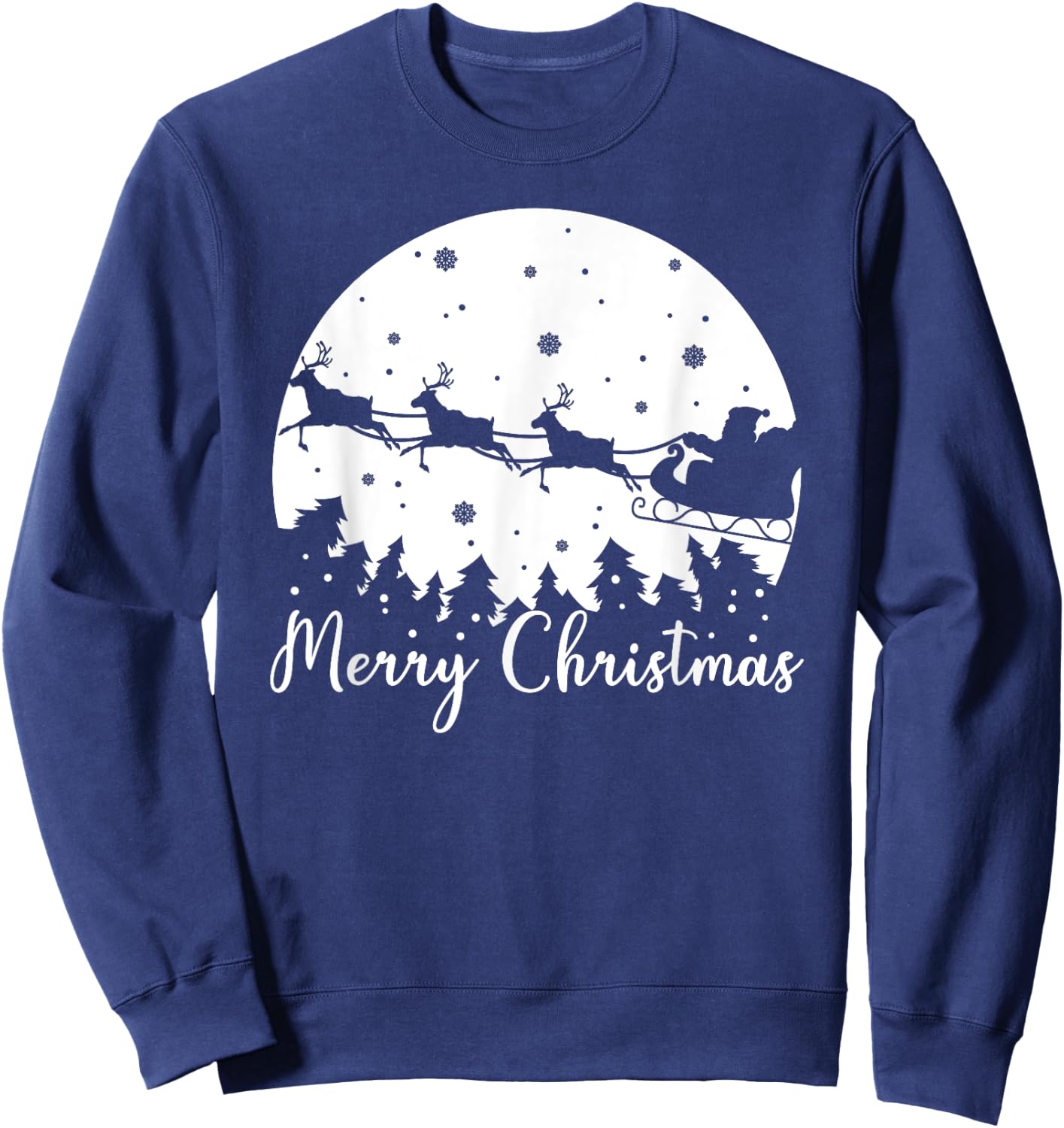 Merry Christmas, Men Women Kids, Santa Sleigh Reindeer Sweatshirt - Sweatshirt | Navy