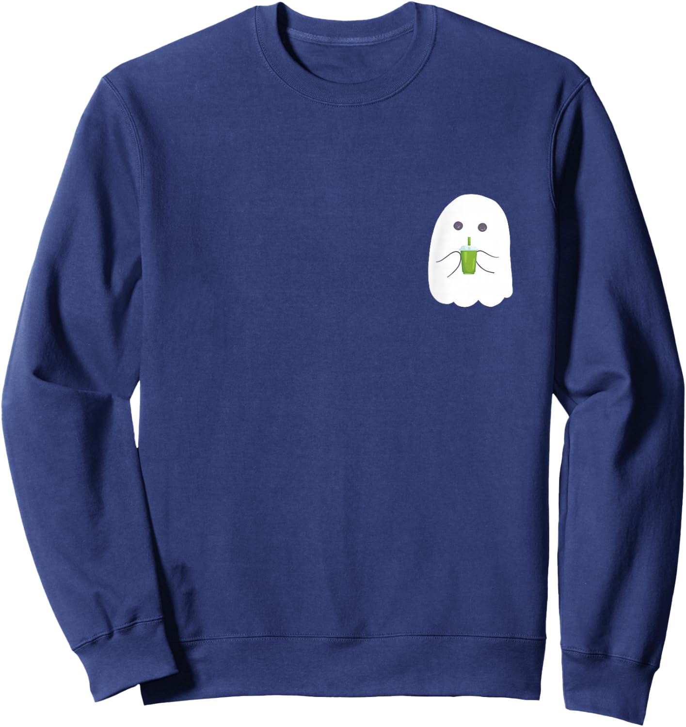Halloween Cute Little Ghost drinking green Matcha Tea Sweatshirt - Sweatshirt | Navy