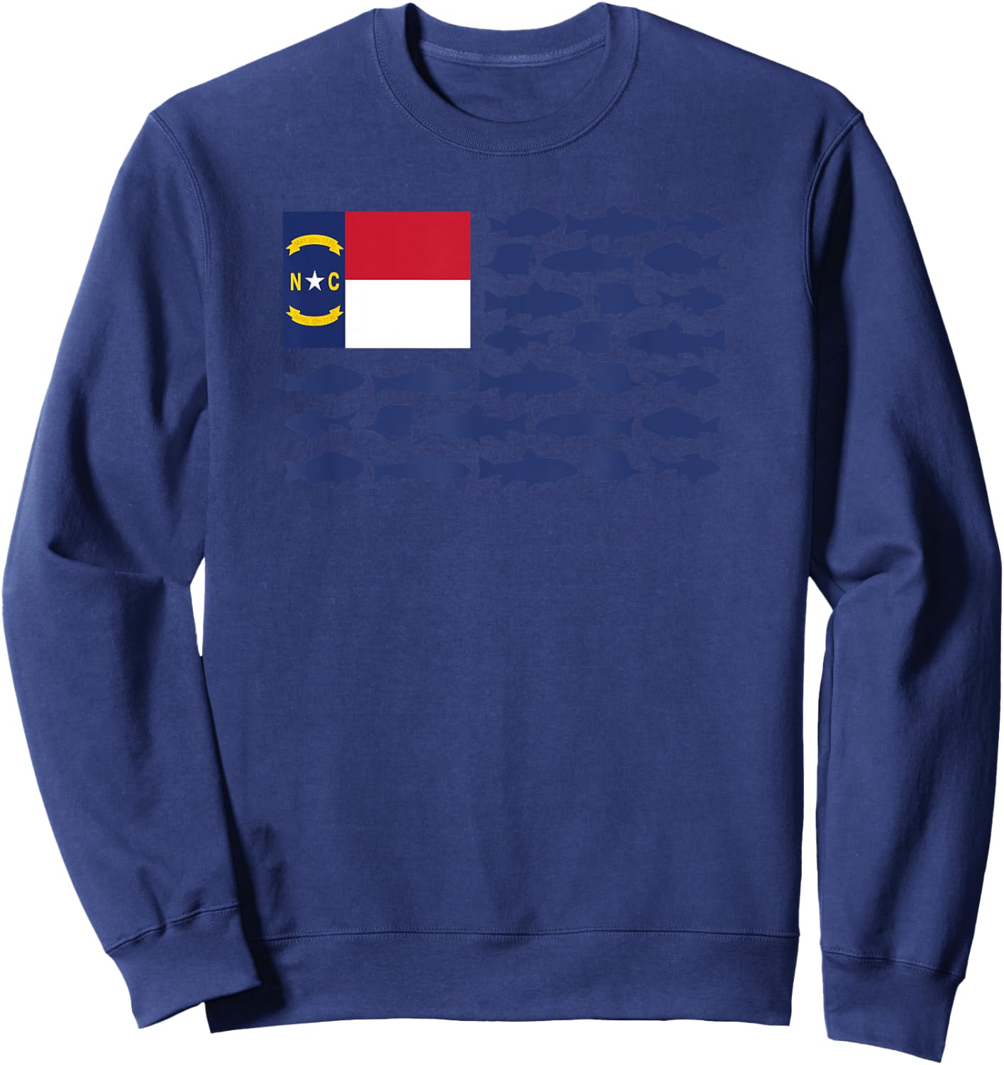 North Carolina Saltwater Fishing Love Fish NC Flag Themed Sweatshirt - Sweatshirt | Navy