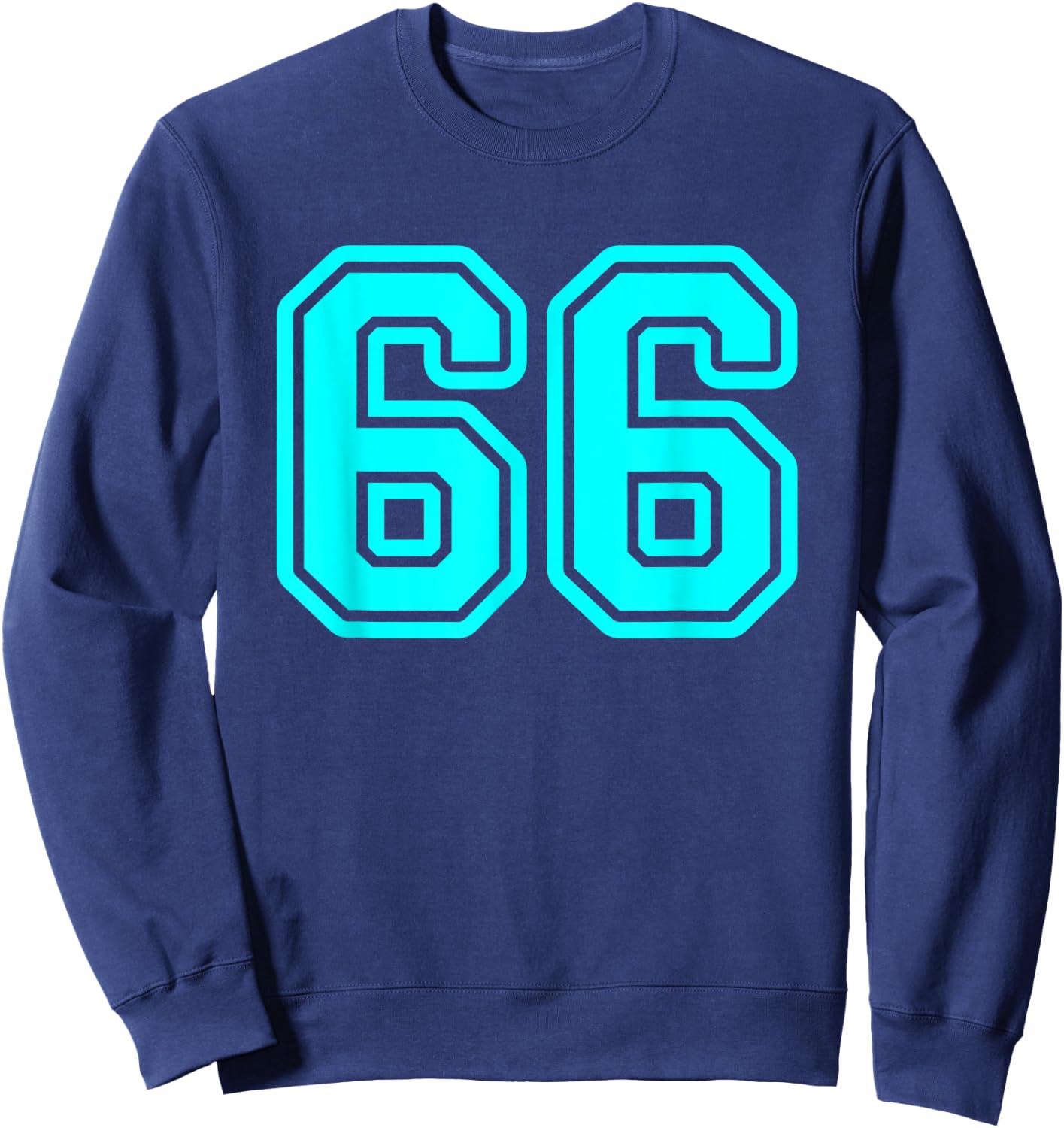 Jersey #66 Cyan Sports Team Jersey Number 66 Sweatshirt - Sweatshirt | Navy