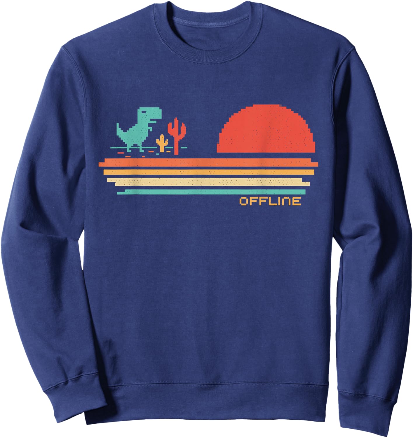 Offline Scare - Pixel Dinosaur / Retro - No Wifi Lost Dino Sweatshirt - Sweatshirt | Navy