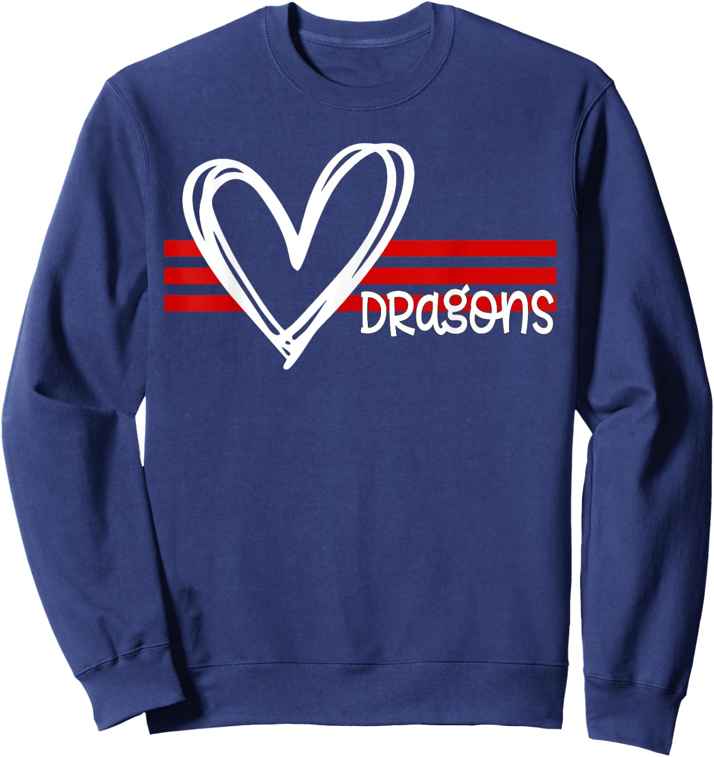 Dragons Pride Team School Spirit Sports Red Heart Sweatshirt - Sweatshirt | Navy