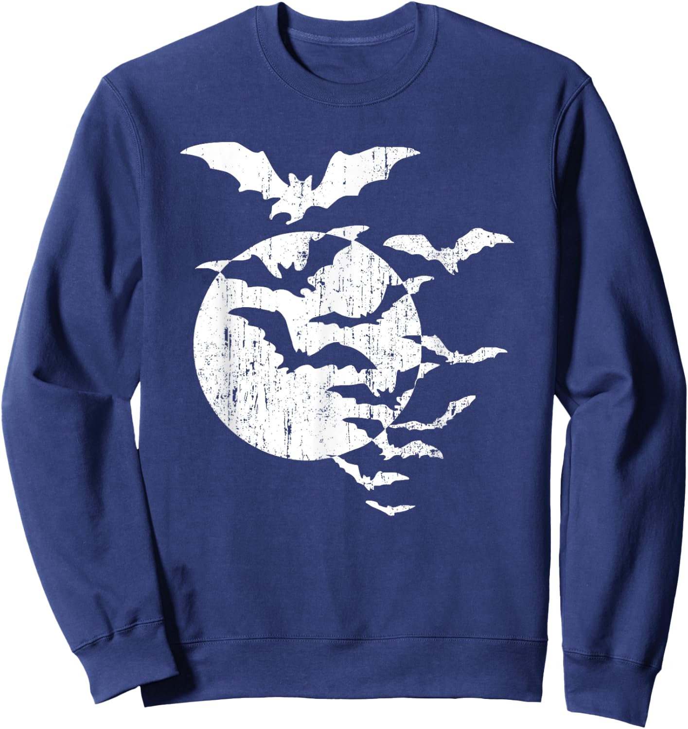 Halloween Swarm of Bats Full Moon Spooky Vintage Graphic Sweatshirt - Sweatshirt | Navy