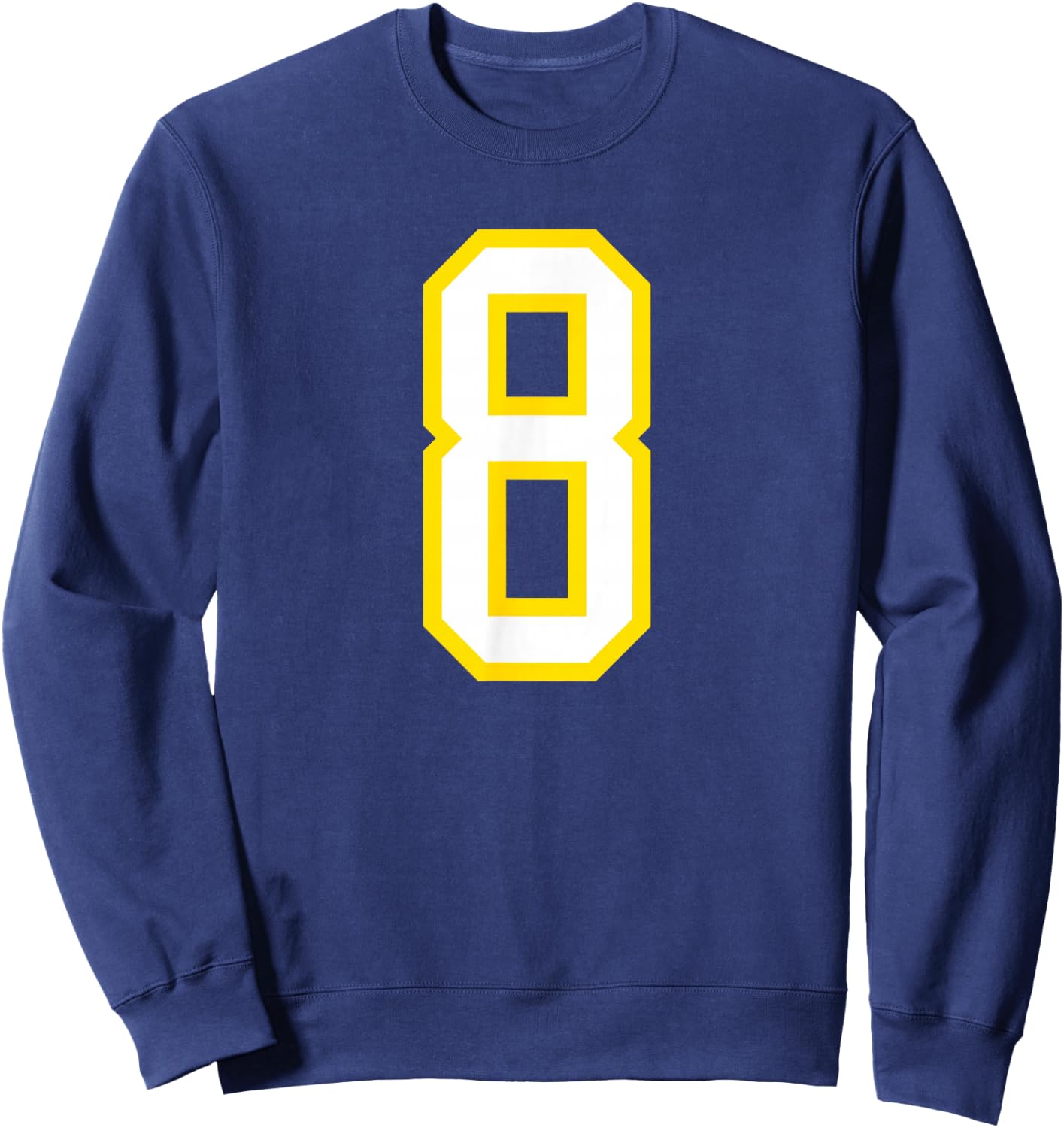 Number #8 Yellow White Sports Team Sweatshirt - Sweatshirt | Navy