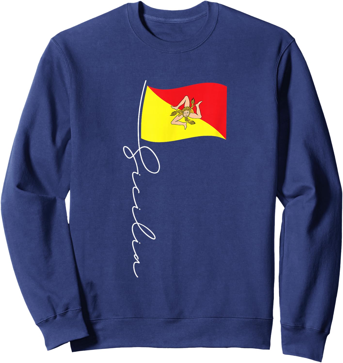 Sicily Signature Flag Pole - Elegant Patriotic Sicilian Flag Sweatshirt - Sweatshirt | Navy