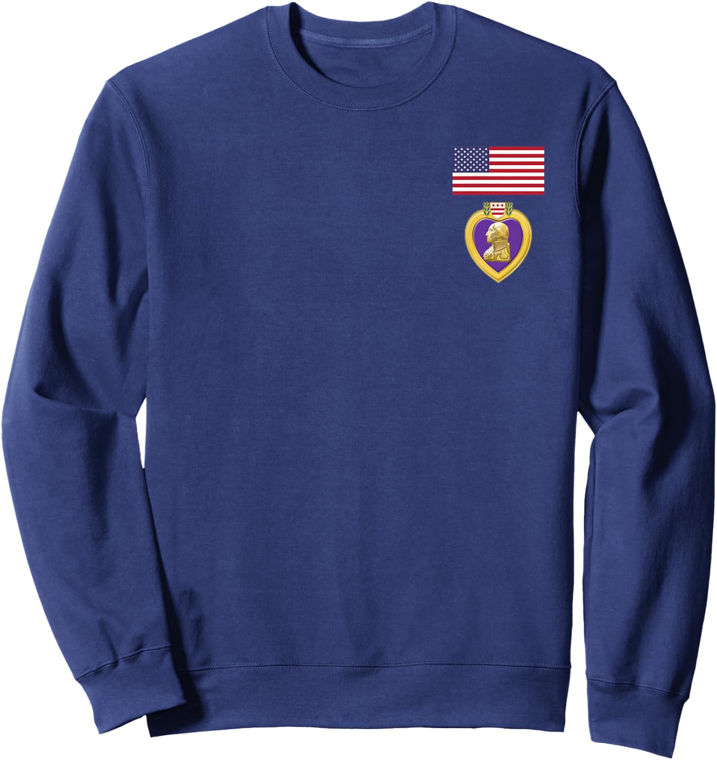 Purple Heart Veteran Pride -american Flag Above Purple Heart Sweatshirt - Sweatshirt | Navy