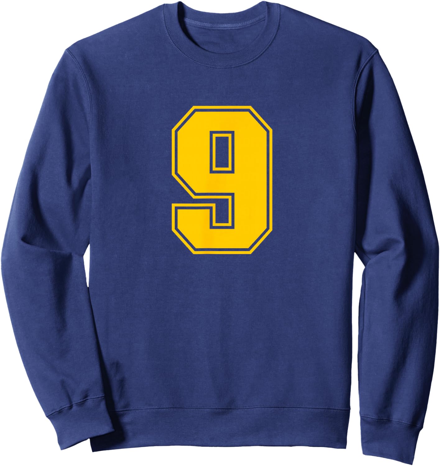 Number #9 Sport Yellow Varsity Number Sweatshirt - Sweatshirt | Navy