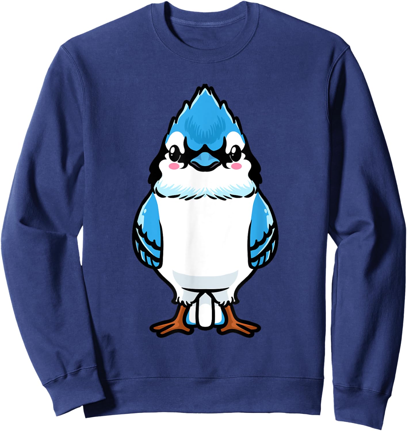 Luvevebluejaytha Blue Jay Bird Cyanocitta Cristata Design , Black, Small, Short Sleeve, Classic Fit, Cotton Blend, Bird Print Design, Blended Fabric Sweatshirt - Sweatshirt | Navy