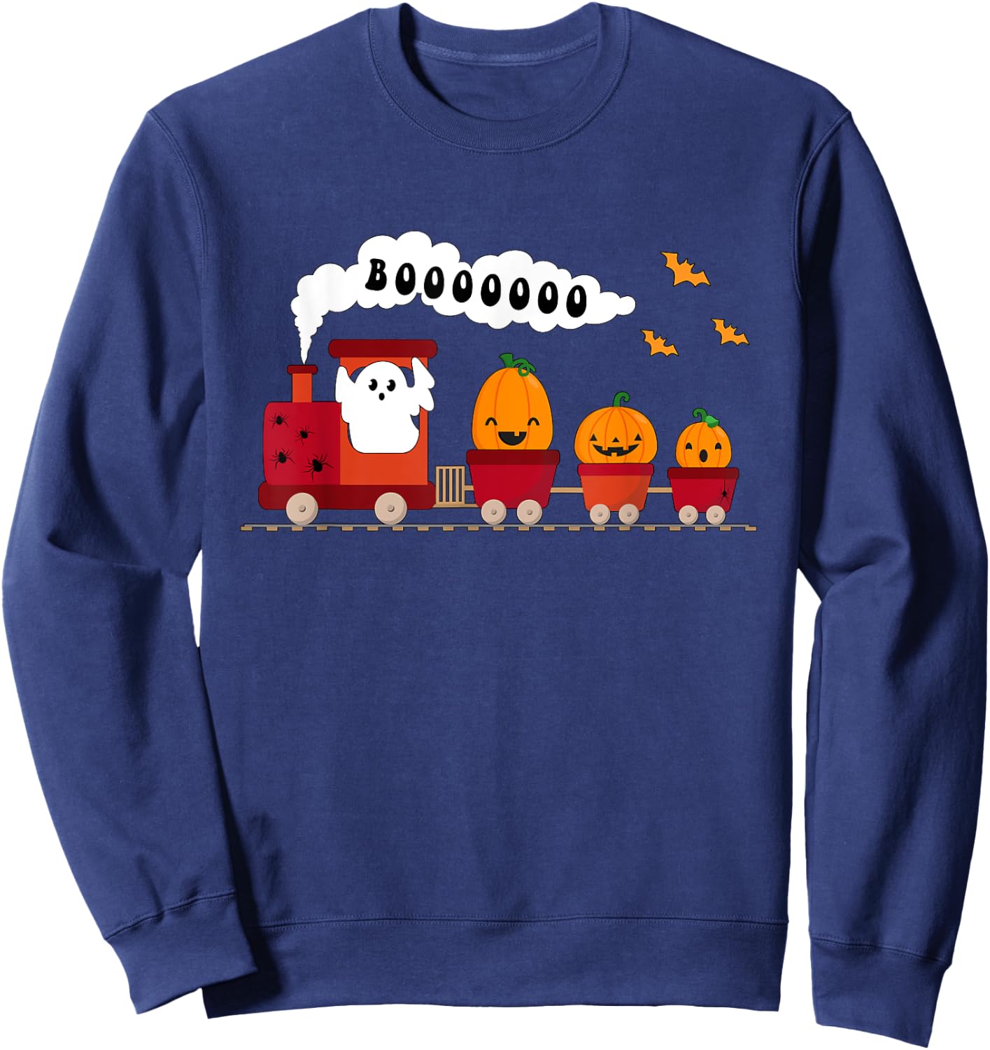 Halloween Train Boo Funny Ghost Pumpkin Toddler Kids Boys Sweatshirt - Sweatshirt | Navy