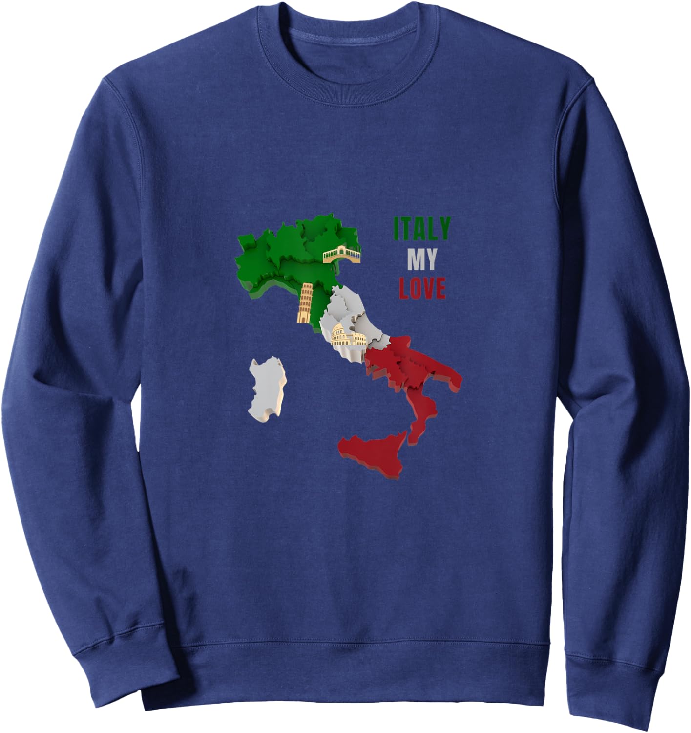 Italy Map Italian Shoe Green White Red Italy Flag Men Women Sweatshirt - Sweatshirt | Navy