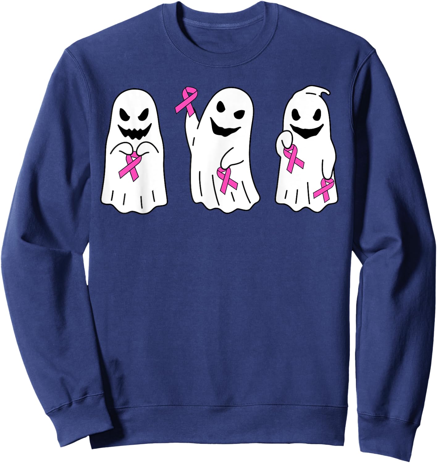 Pink Ribbon Breast Cancer Awareness Ghost Women Kids Toddler Sweatshirt - Sweatshirt | Navy