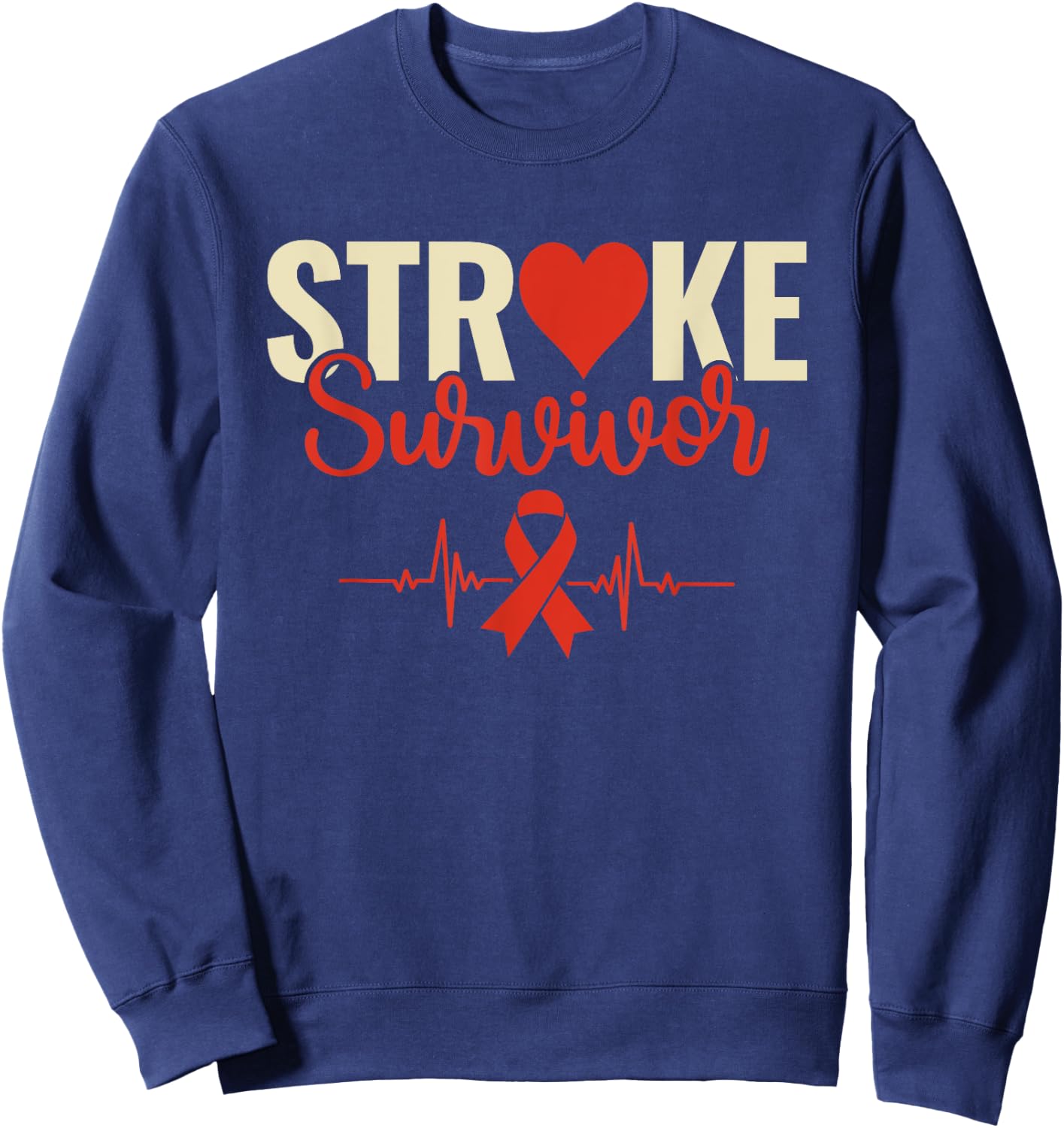 Stroke Survivor - Stroke Awareness Heart Red Ribbon Sweatshirt - Sweatshirt | Navy