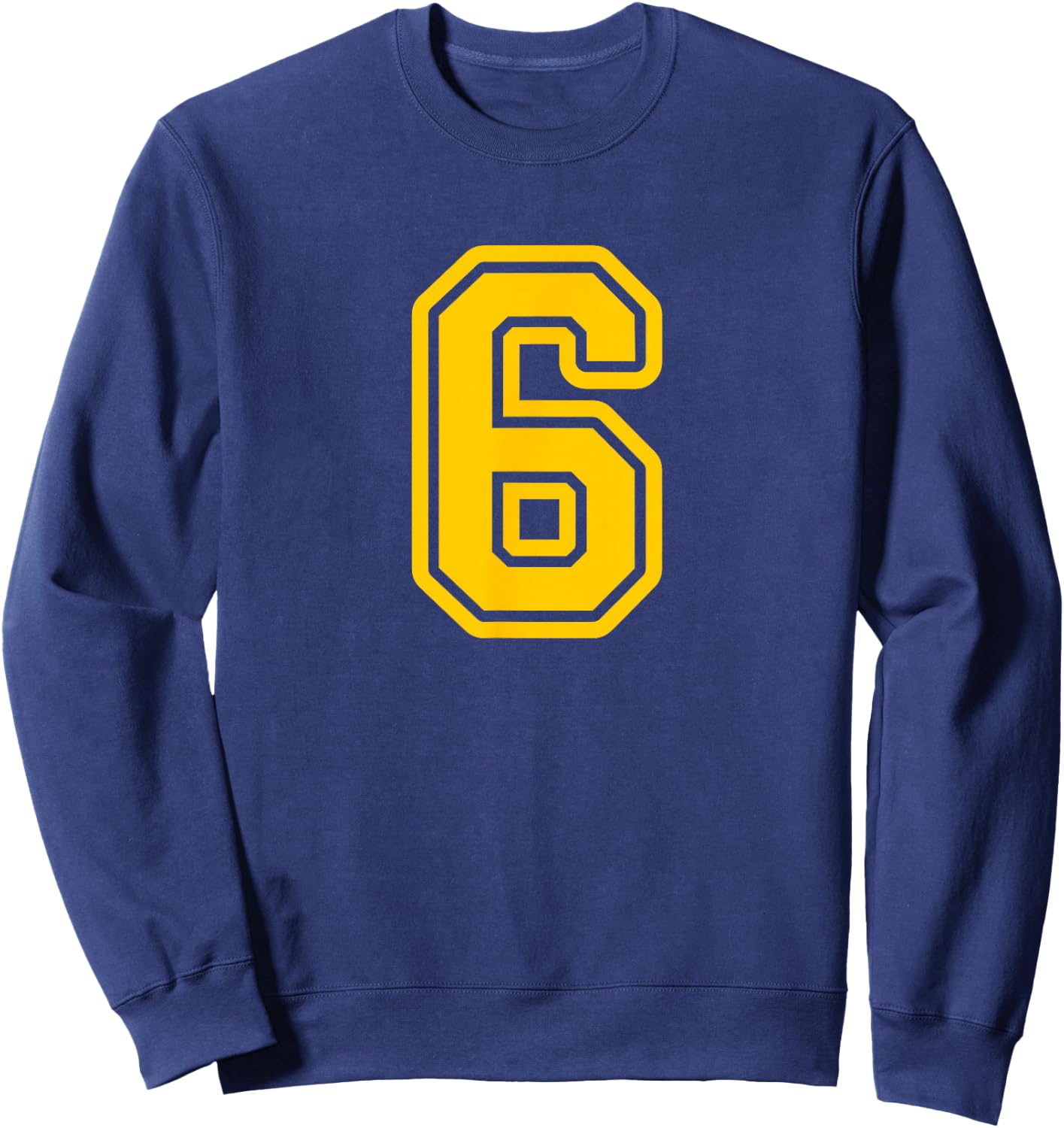 Yellow Sports Team Number #6 Sweatshirt - Sweatshirt | Navy