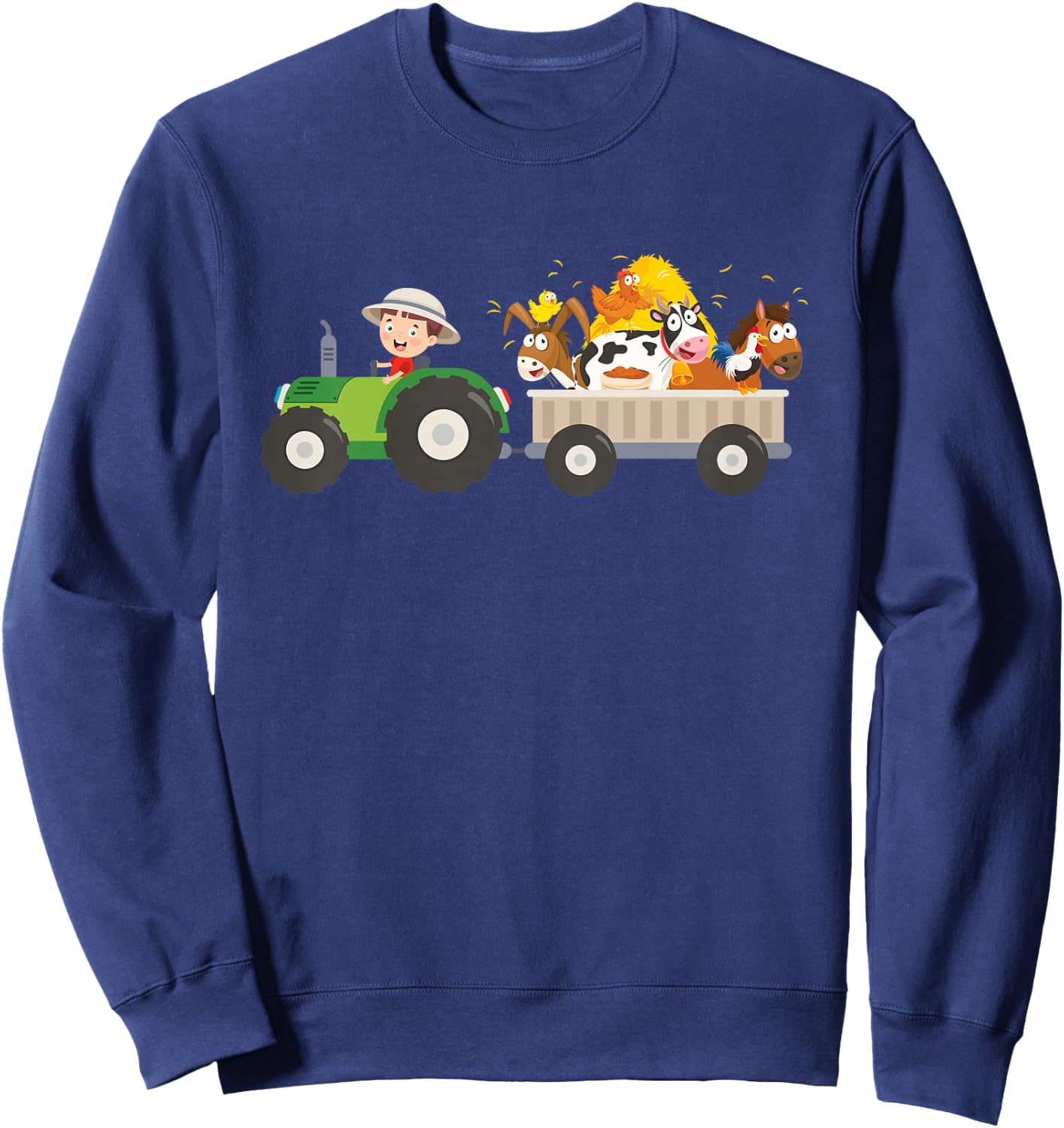 Kids Tractor Farm Farmers Animals Horse Cow Chicken Boys Sweatshirt - Sweatshirt | Navy