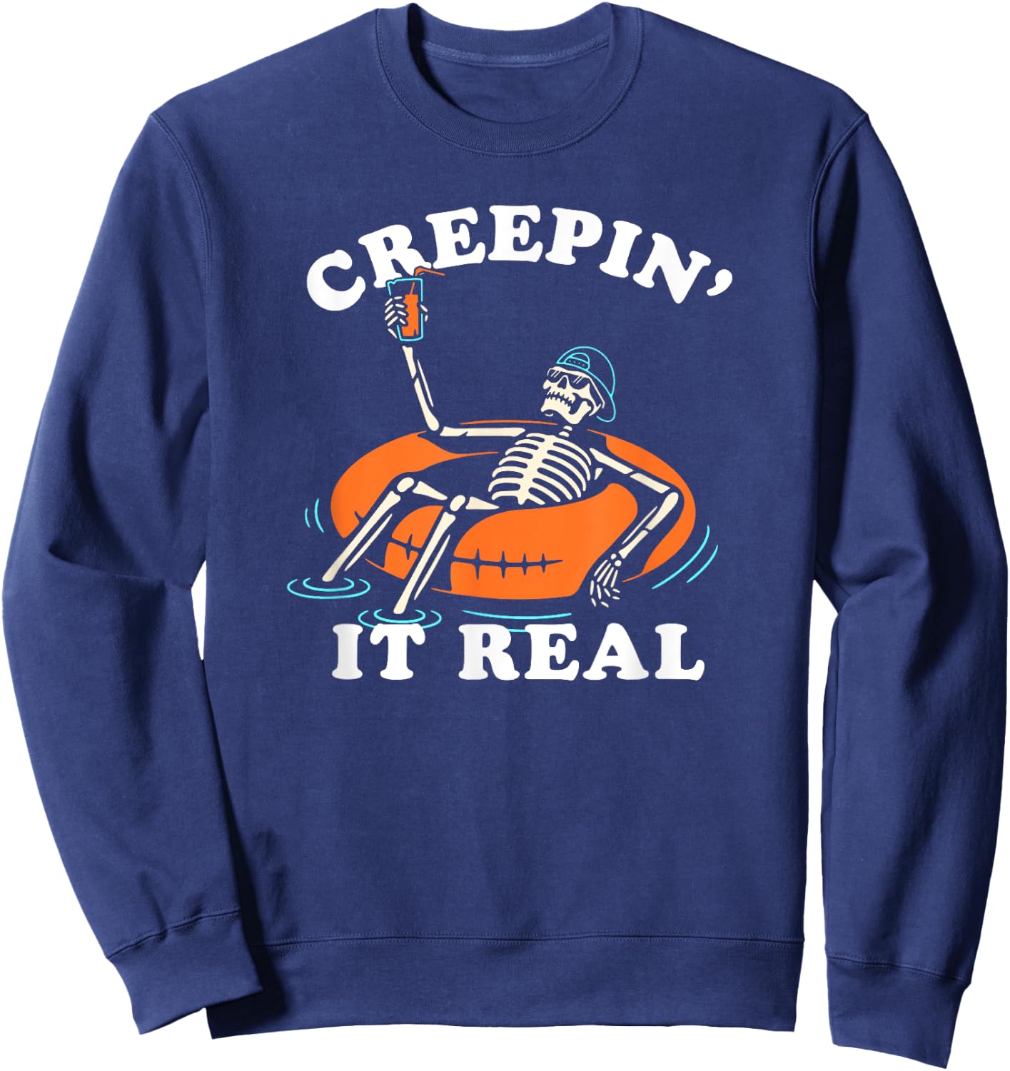 Trendy Halloween Vintage Creepin' it Real Sweatshirt - Sweatshirt | Navy