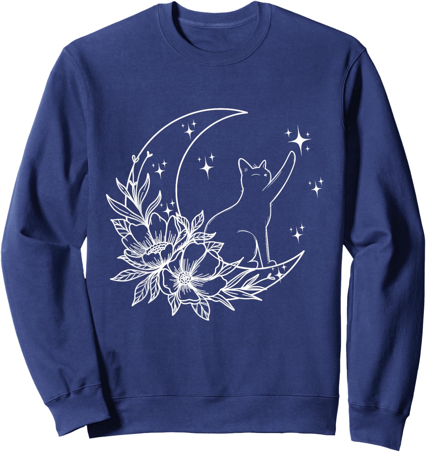 Crescent Moon Cat Star Mystical Celestial Women Girls Kids Sweatshirt - Sweatshirt | Navy