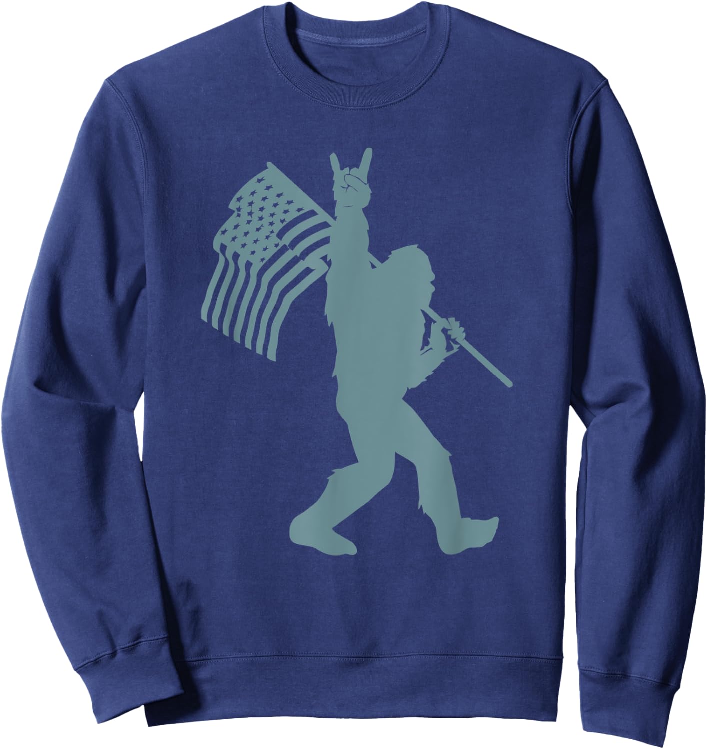 Funny Rock On Bigfoot Sasquatch Rock And Roll USA Flag Kids Men Sweatshirt - Sweatshirt | Navy