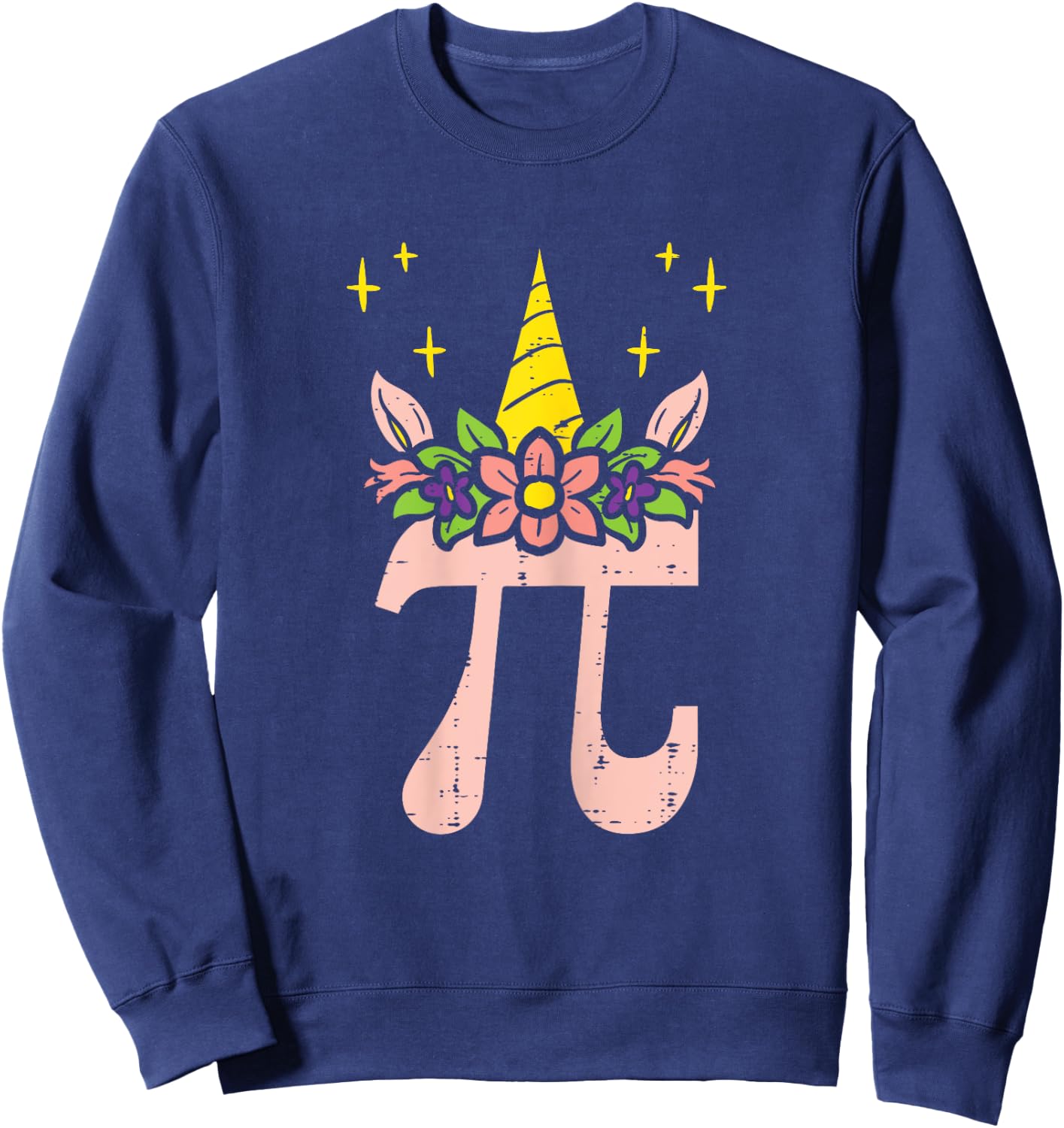 Pi Day Symbol Unicorn Head Cute 314 Math Pun Geek Girls Kids Sweatshirt - Sweatshirt | Navy