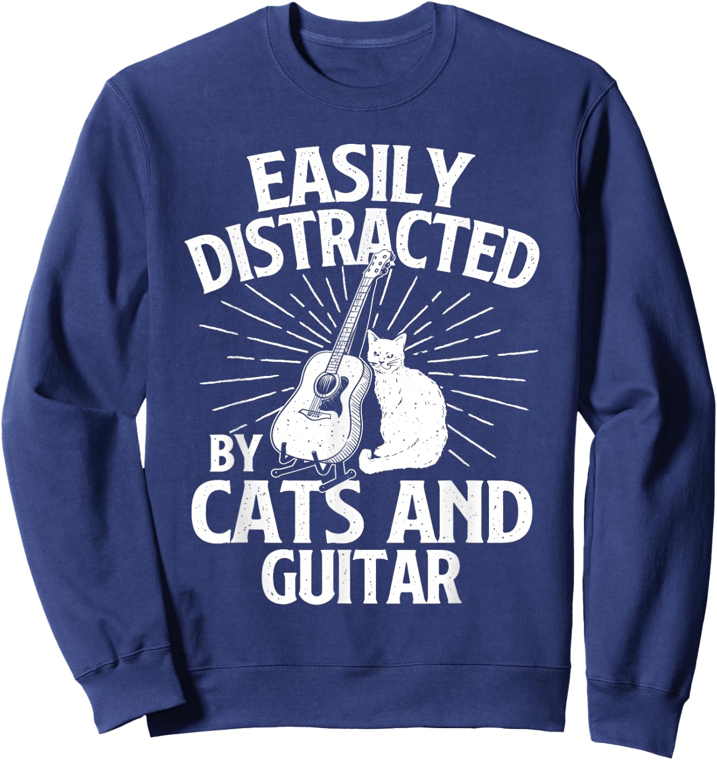 Easily Distracted By Cats And Guitar - Music Animal Lover Sweatshirt - Sweatshirt | Navy