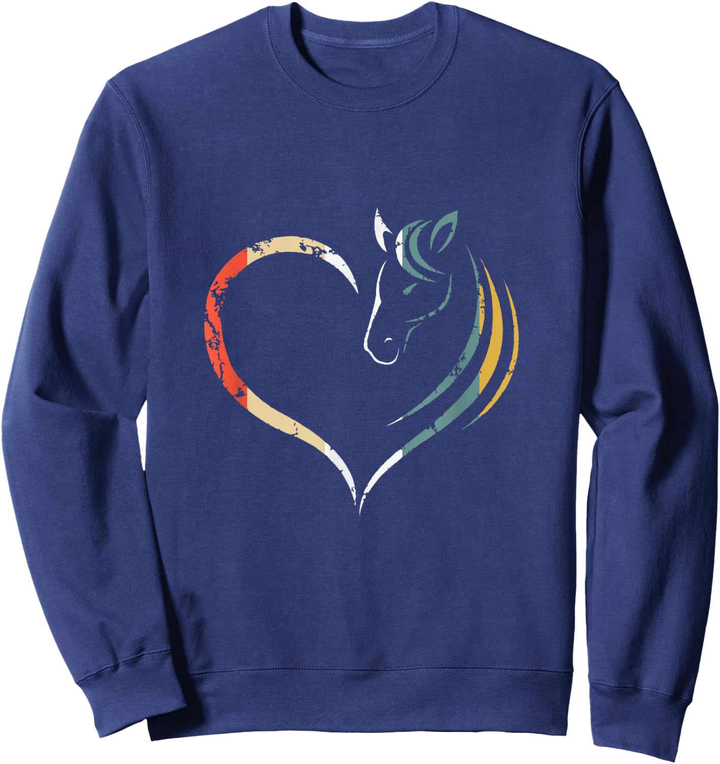 Horse Head Inside Heart Women Ladies Girls Teens Kids Retro Sweatshirt - Sweatshirt | Navy