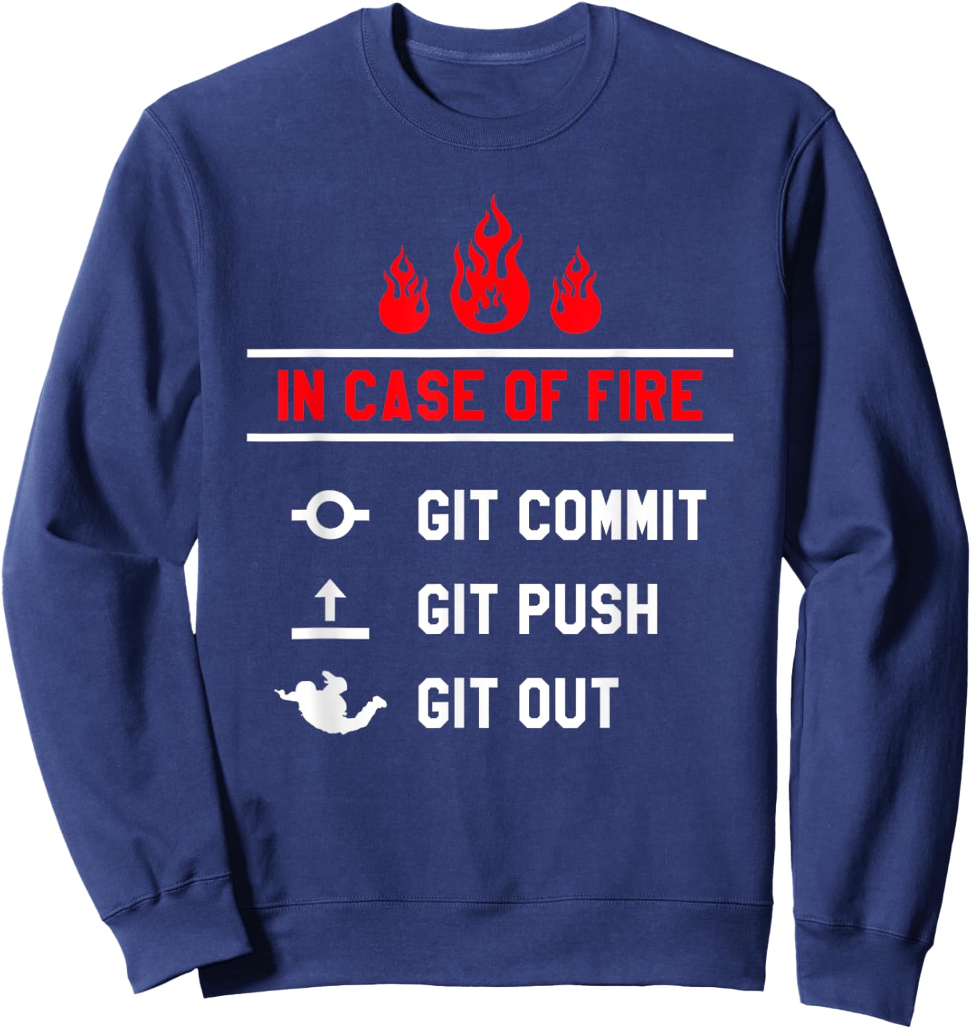 In Case Of Fire Git Commit Git Push Git Out Programmer Coder Sweatshirt - Sweatshirt | Navy