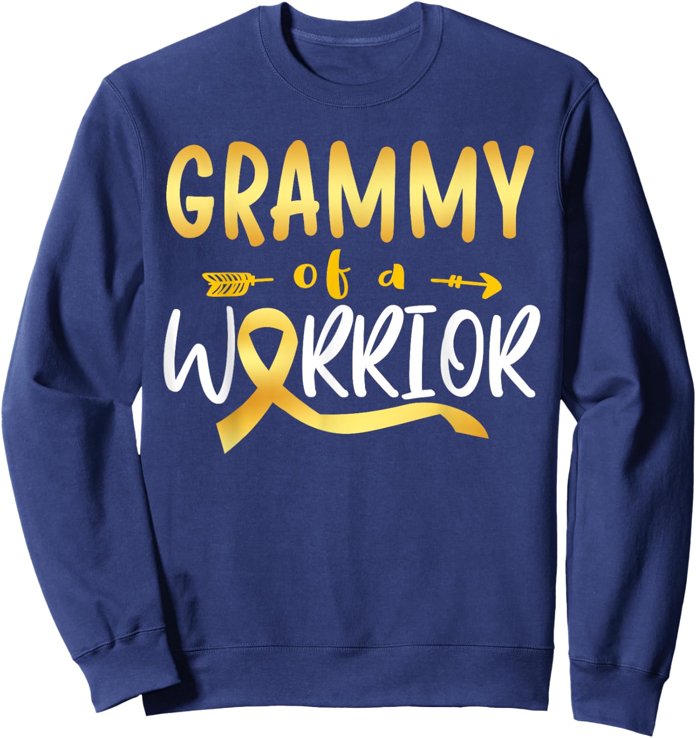 Grammy of the Warrior Childhood Cancer Awareness Gold Ribbon Sweatshirt - Sweatshirt | Navy
