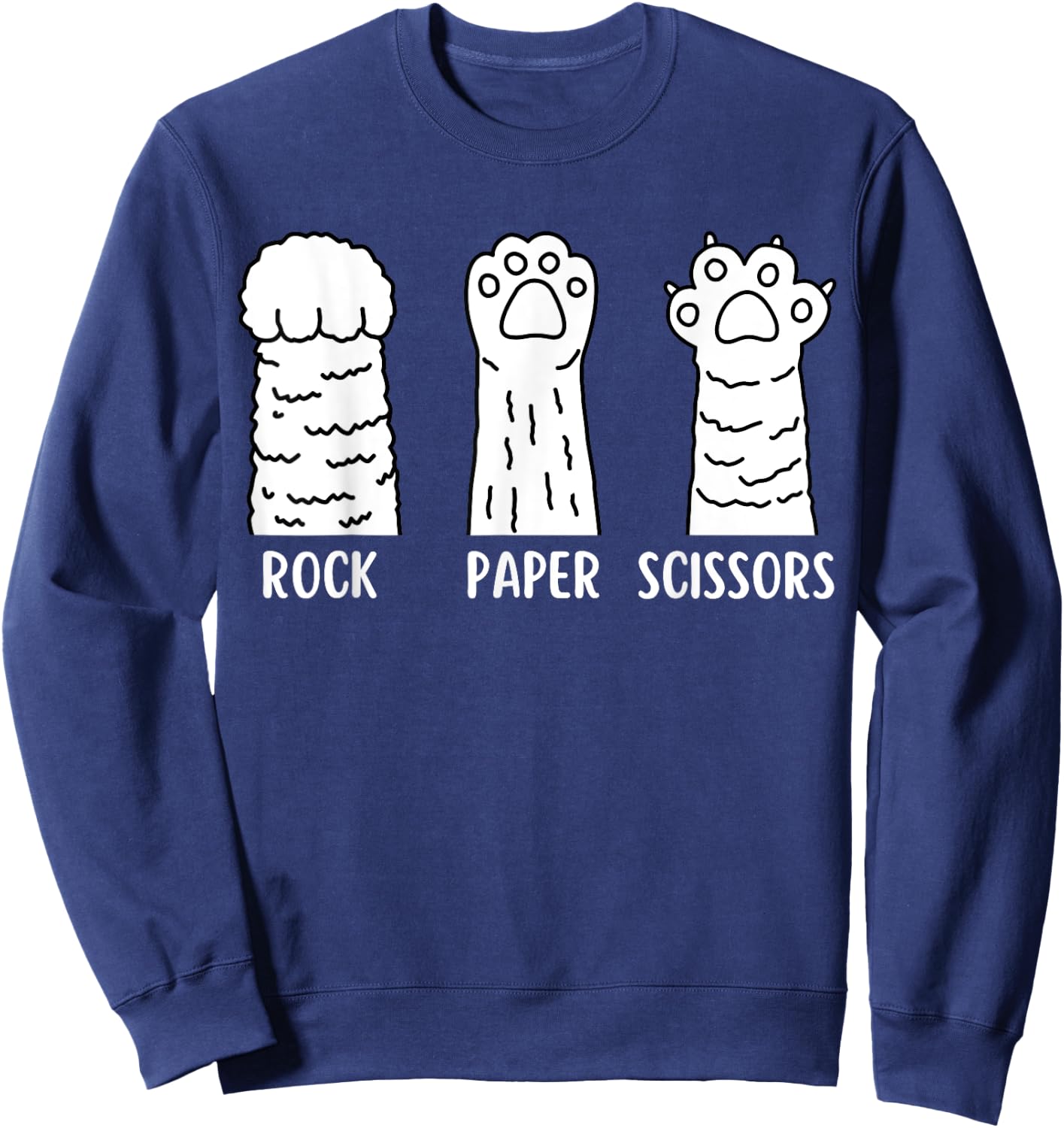 Funny Cat Animal Rescue Pet Lover Apparel Rock Paper Scissors Hand Game Cute Paw Funny Cat Sweatshirt - Sweatshirt | Navy