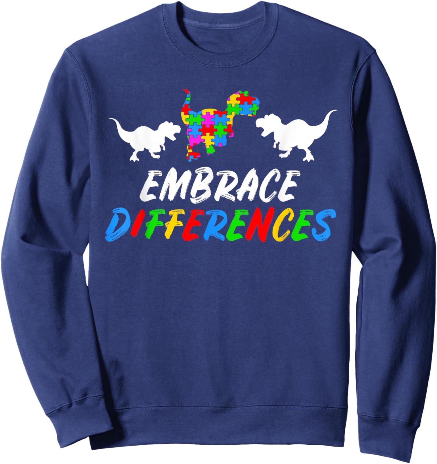 Austism Awareness Month Puzzle Piece Gift | Kids Dino Trex Sweatshirt - Sweatshirt | Navy
