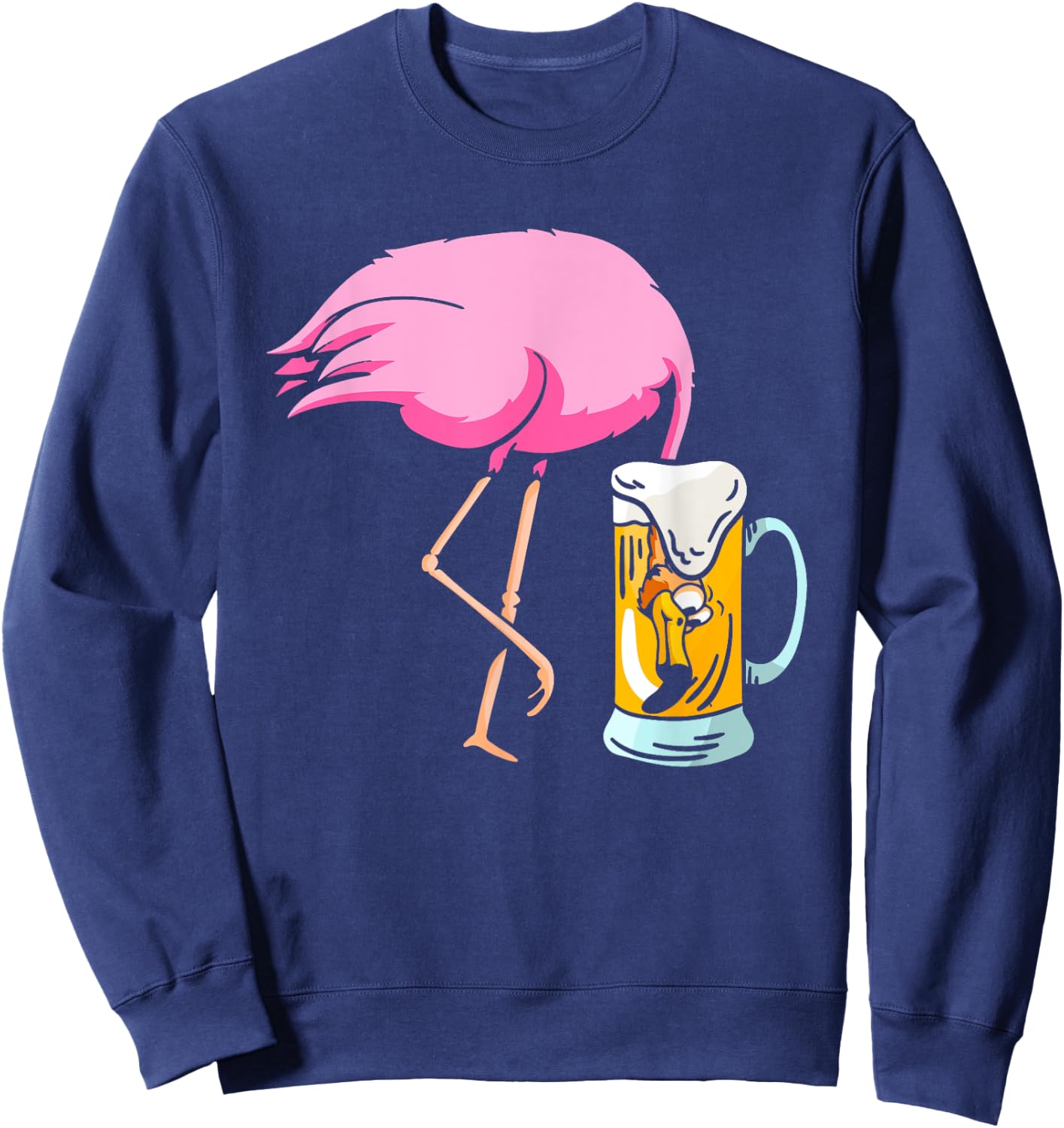 Funny Flamingo Drinking Beer | Party Beer Drinker Sweatshirt - Sweatshirt | Navy
