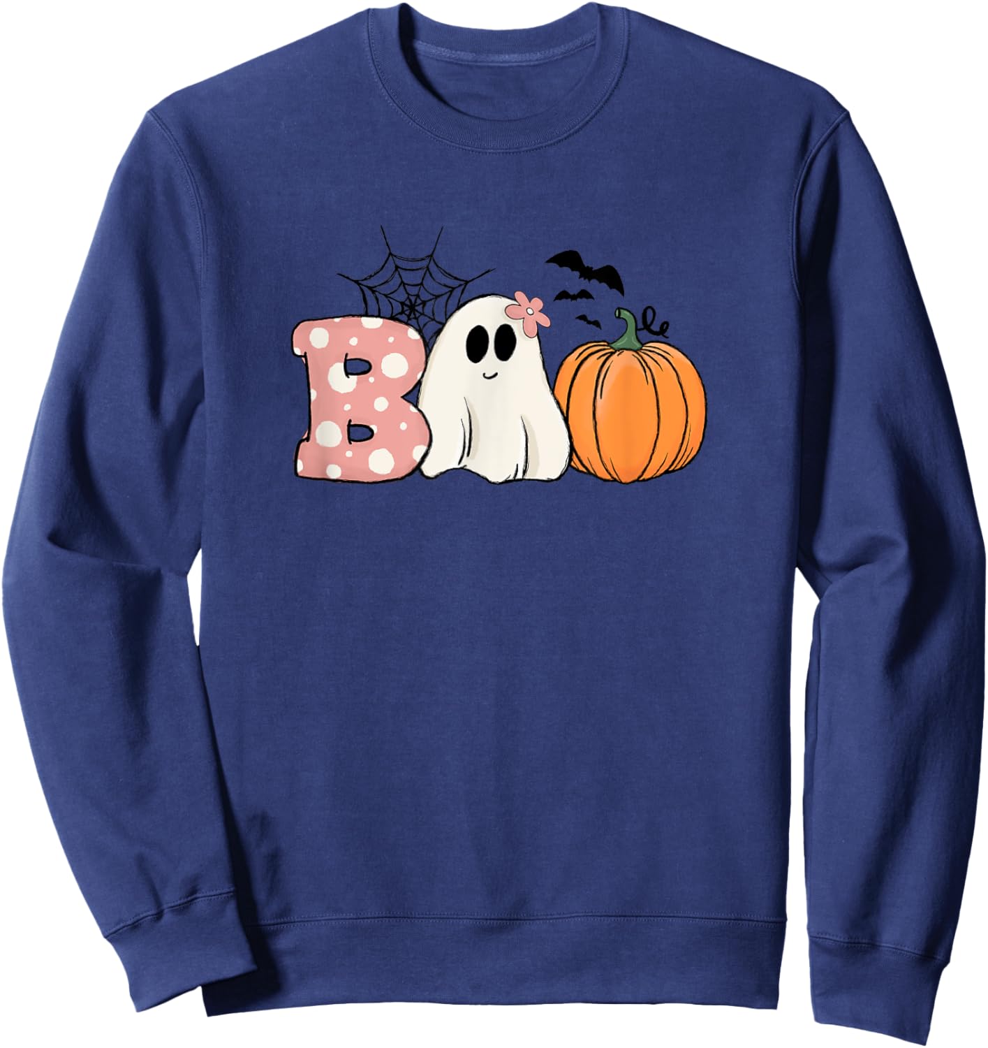 Pink Halloween Boo Hippie Ghost Pumpkin Cute Pastel Vibes Sweatshirt - Sweatshirt | Navy