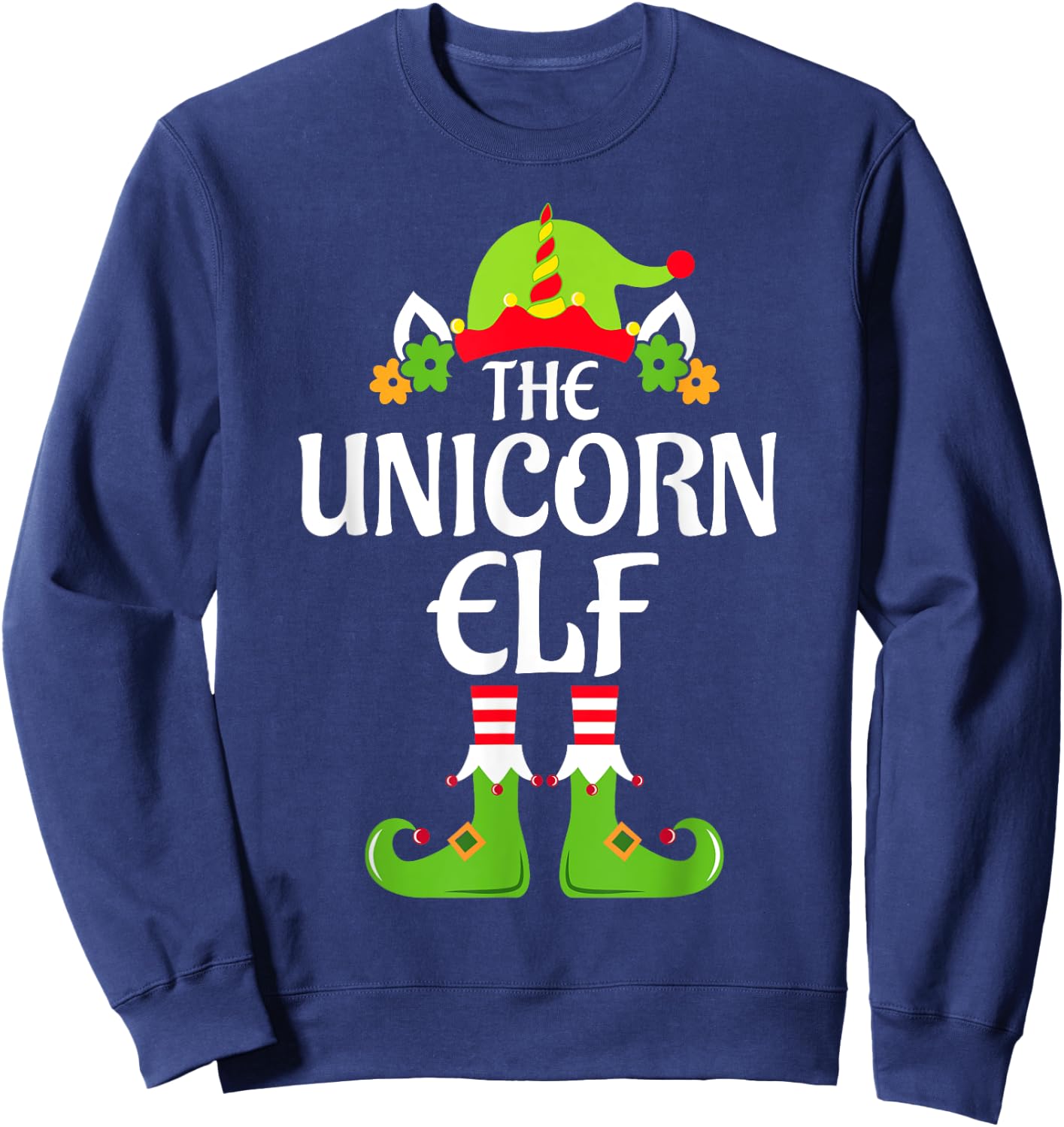 Unicorn Elf Matching Family Group Christmas Party Xmas Funny Sweatshirt - Sweatshirt | Navy