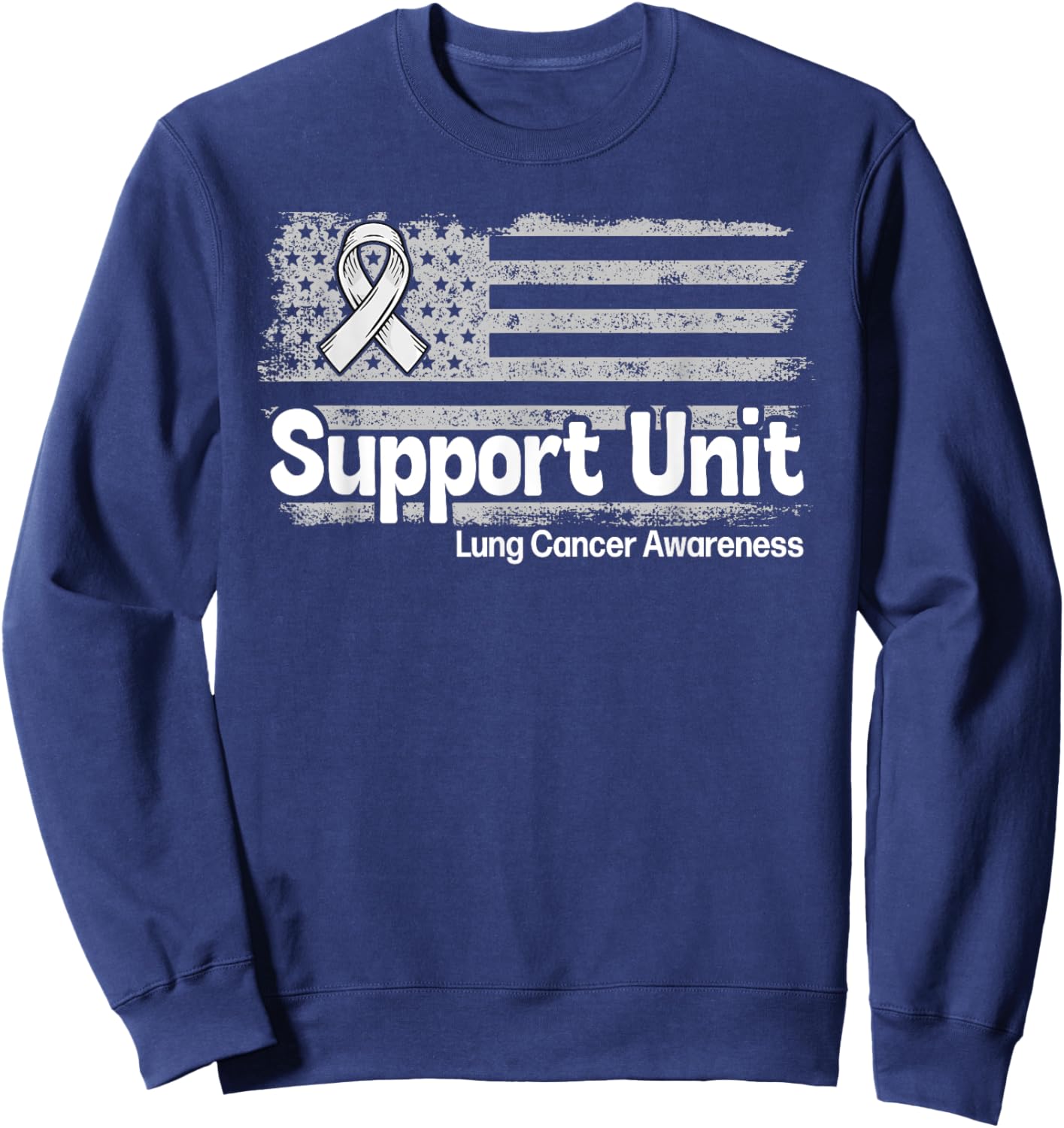 Lung Cancer Support Unit American Flag Lung Cancer Awareness Kids Men Sweatshirt - Sweatshirt | Navy