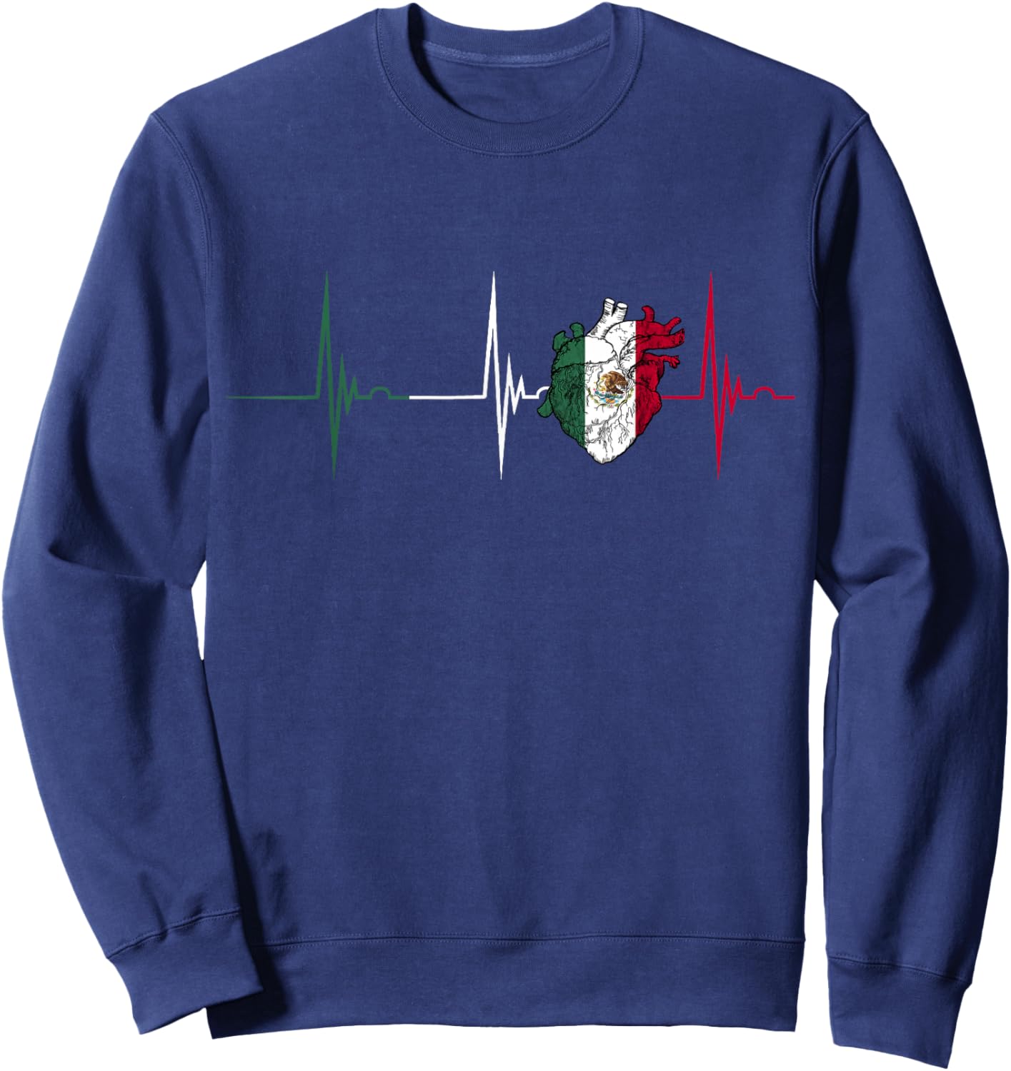 Mexico Heart Mexico Flag Heartbeat EKG Pulse Mexican Pride Small Sweatshirt - Sweatshirt | Navy