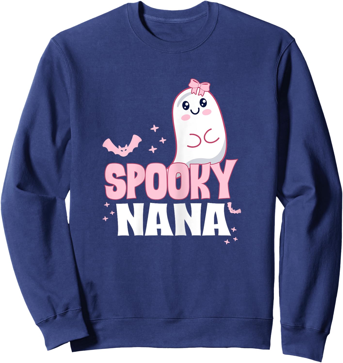 Spooky Nana Family Cute Pink White Ghost Boo Halloween Sweatshirt - Sweatshirt | Navy