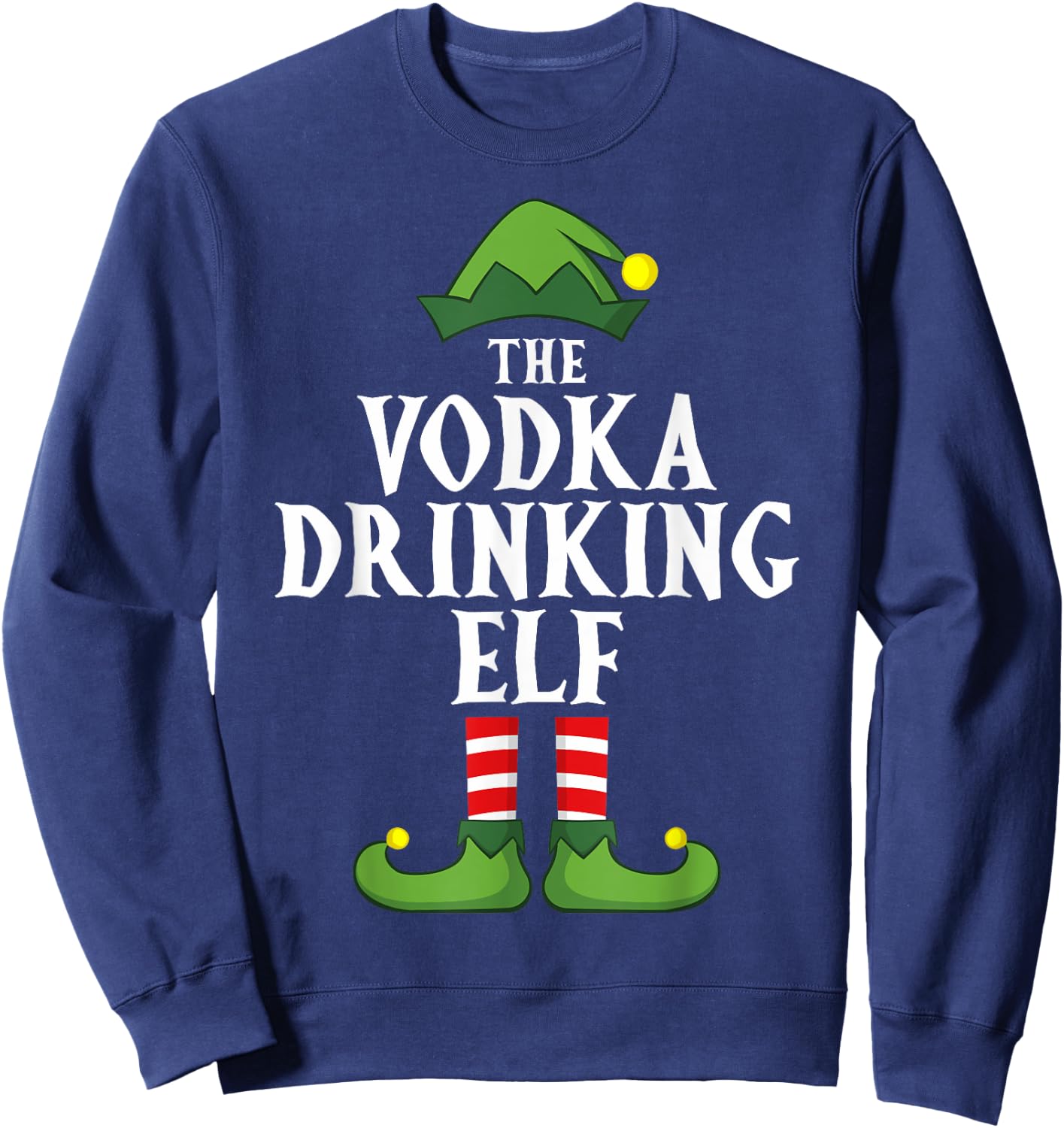 Vodka Drinking Elf Christmas Pajama Family Group Matching Sweatshirt - Sweatshirt | Navy