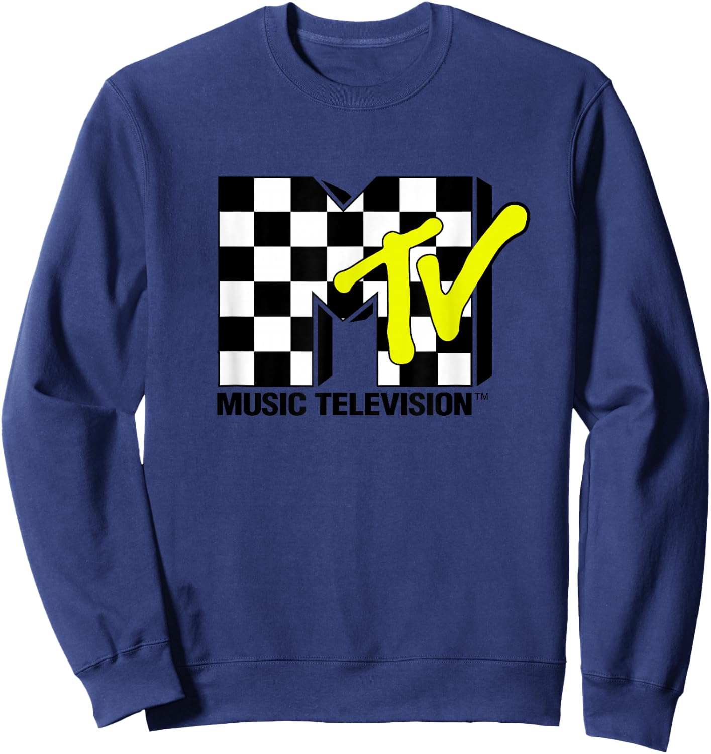 MTV Music Television Retro Eighties Neon Checkerboard Logo Sweatshirt - Sweatshirt | Navy