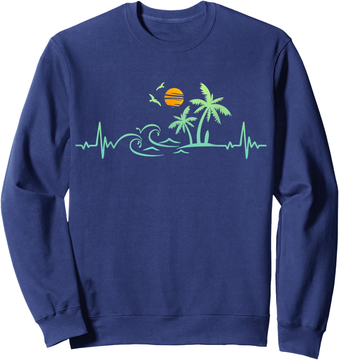 Heartbeat Palm Tree Retro Tropical Beach Island Trees Funny Sweatshirt - Sweatshirt | Navy
