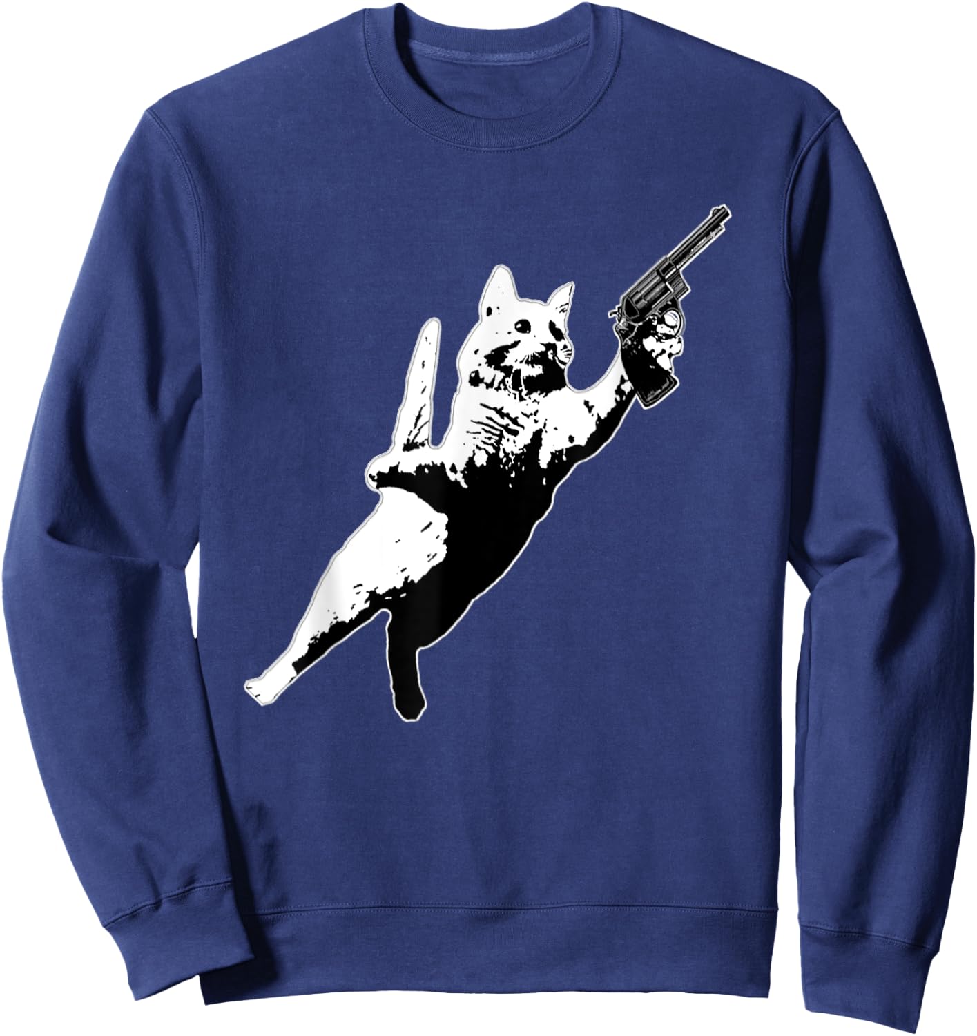 Kitty Cat Gun Jumping Funny Cat Pet Lovers Women Sweatshirt - Sweatshirt | Navy