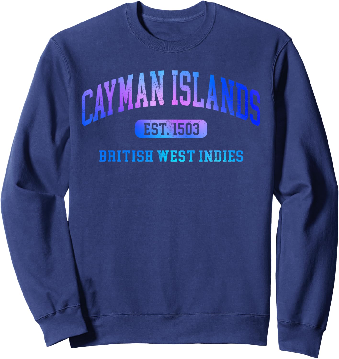 Retro Grand Cayman Islands Colorful Arch Text Souvenir Women Sweatshirt - Sweatshirt | Navy