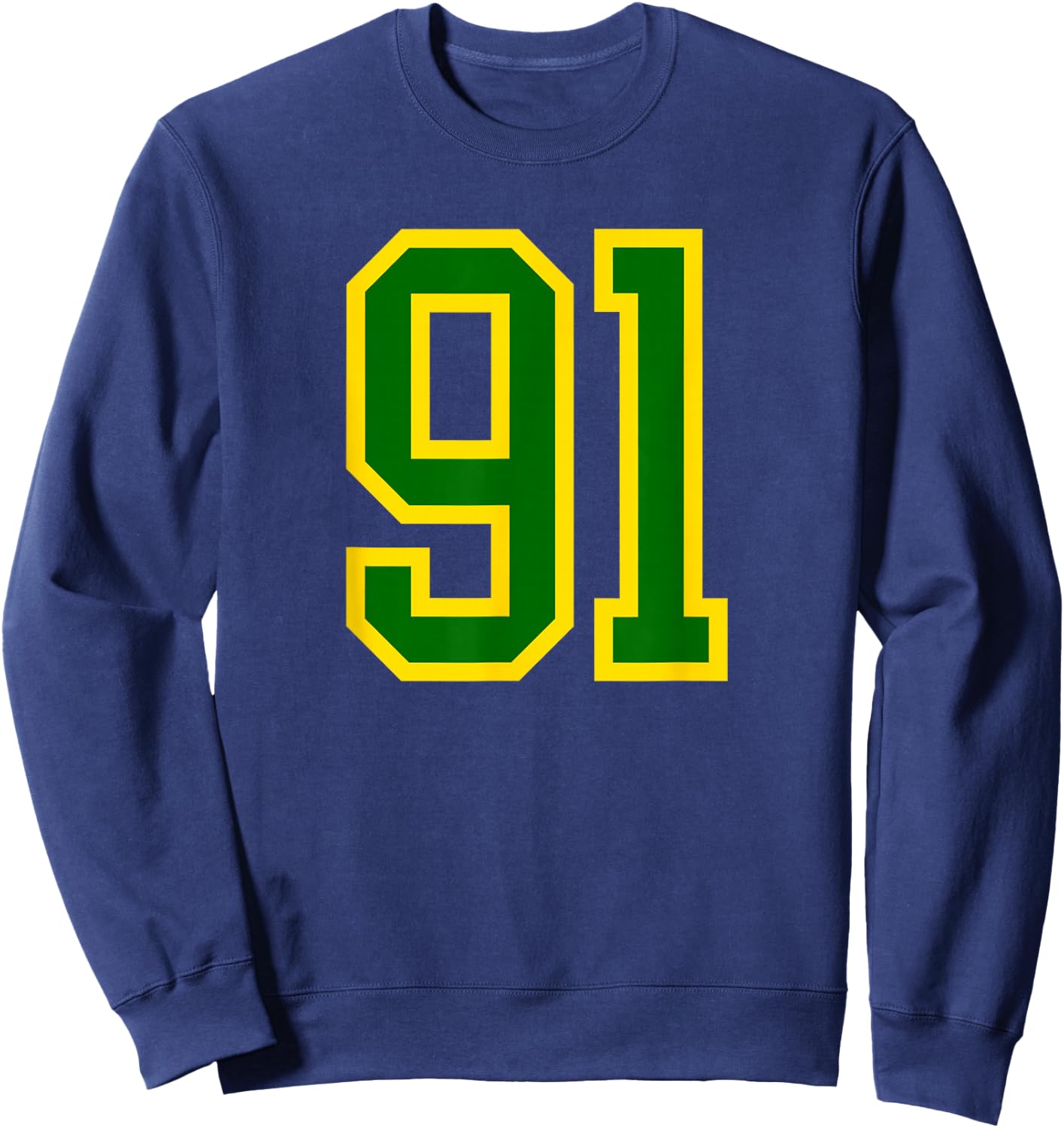 Green Yellow Sports Team Number #91 Sweatshirt - Sweatshirt | Navy