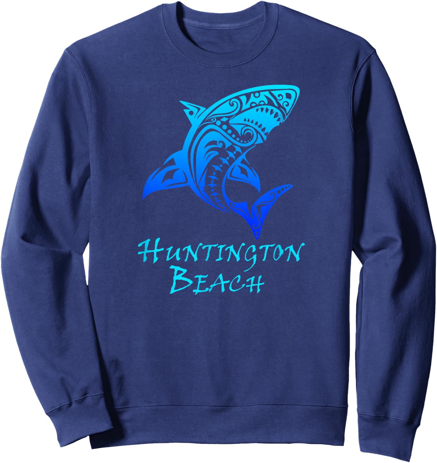 Huntington Beach, California Vintage Vacation Tribal Shark Sweatshirt - Sweatshirt | Navy