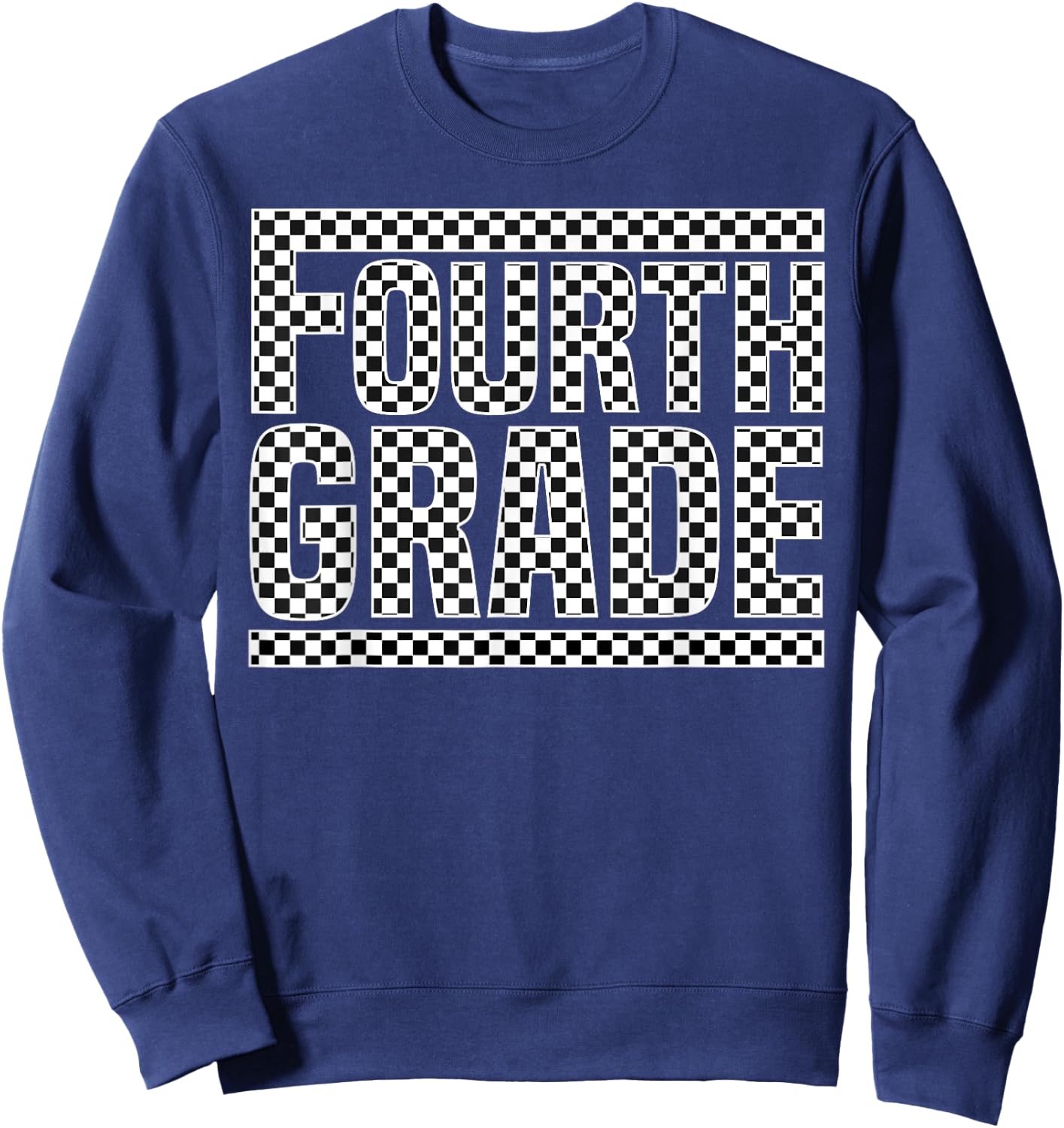 Checkered 4th Grade Back to School Boys Girls Kids Teacher Sweatshirt - Sweatshirt | Navy
