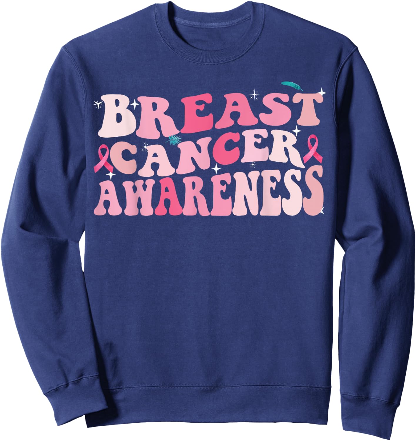 Groovy Breast Cancer Awareness 2023 Breast Cancer Outfit Sweatshirt - Sweatshirt | Navy