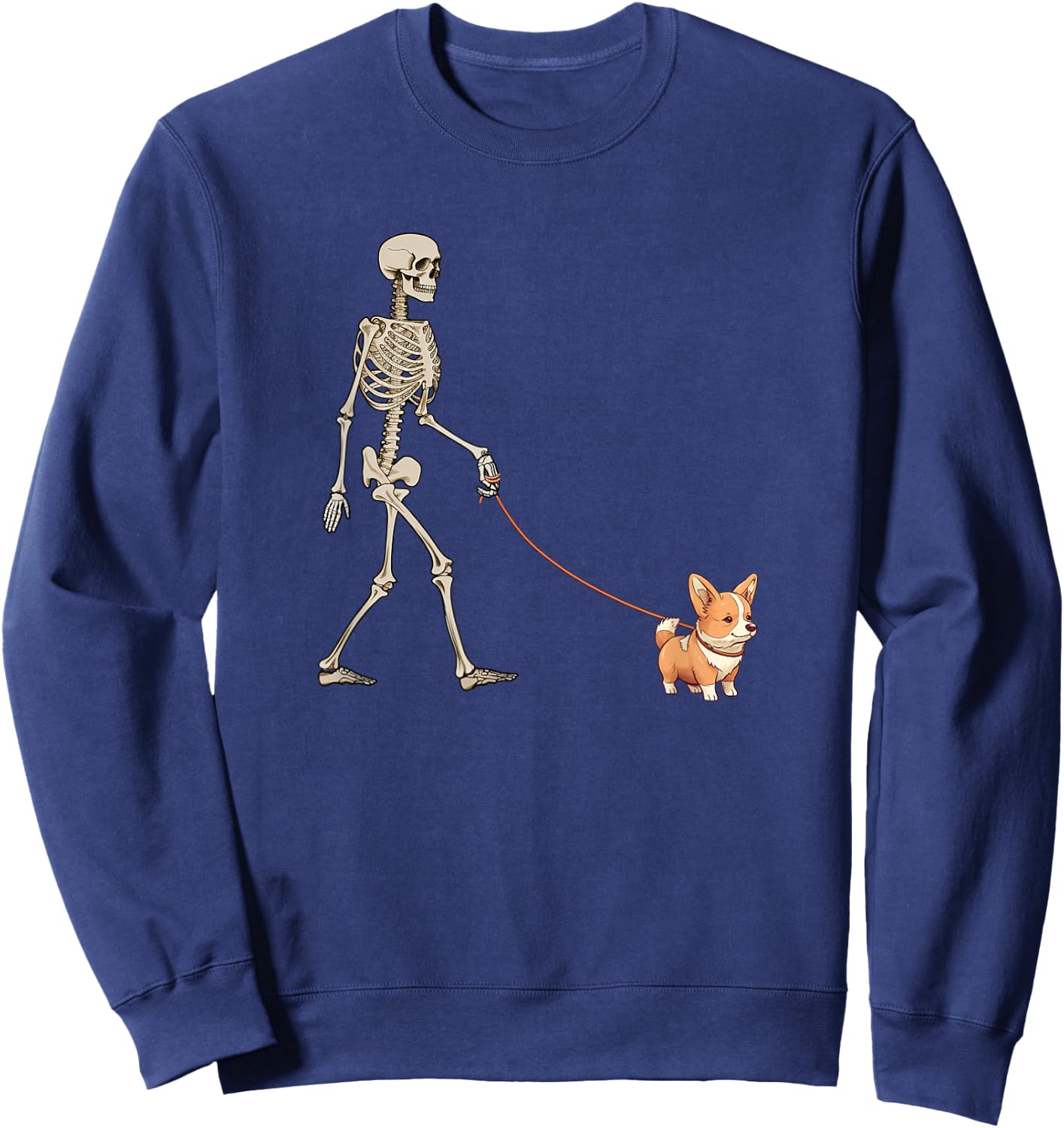 Funny Corgi Skeleton Dog Walking Halloween Dog Men Women Kids Sweatshirt - Sweatshirt | Navy
