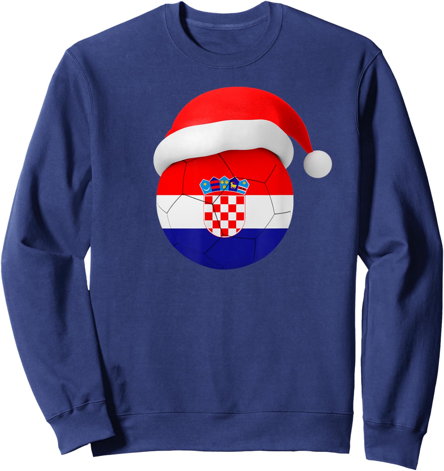 Croatia Soccer Shirt Santa Hat Croatian Flag Soccer Ball Sweatshirt - Sweatshirt | Navy